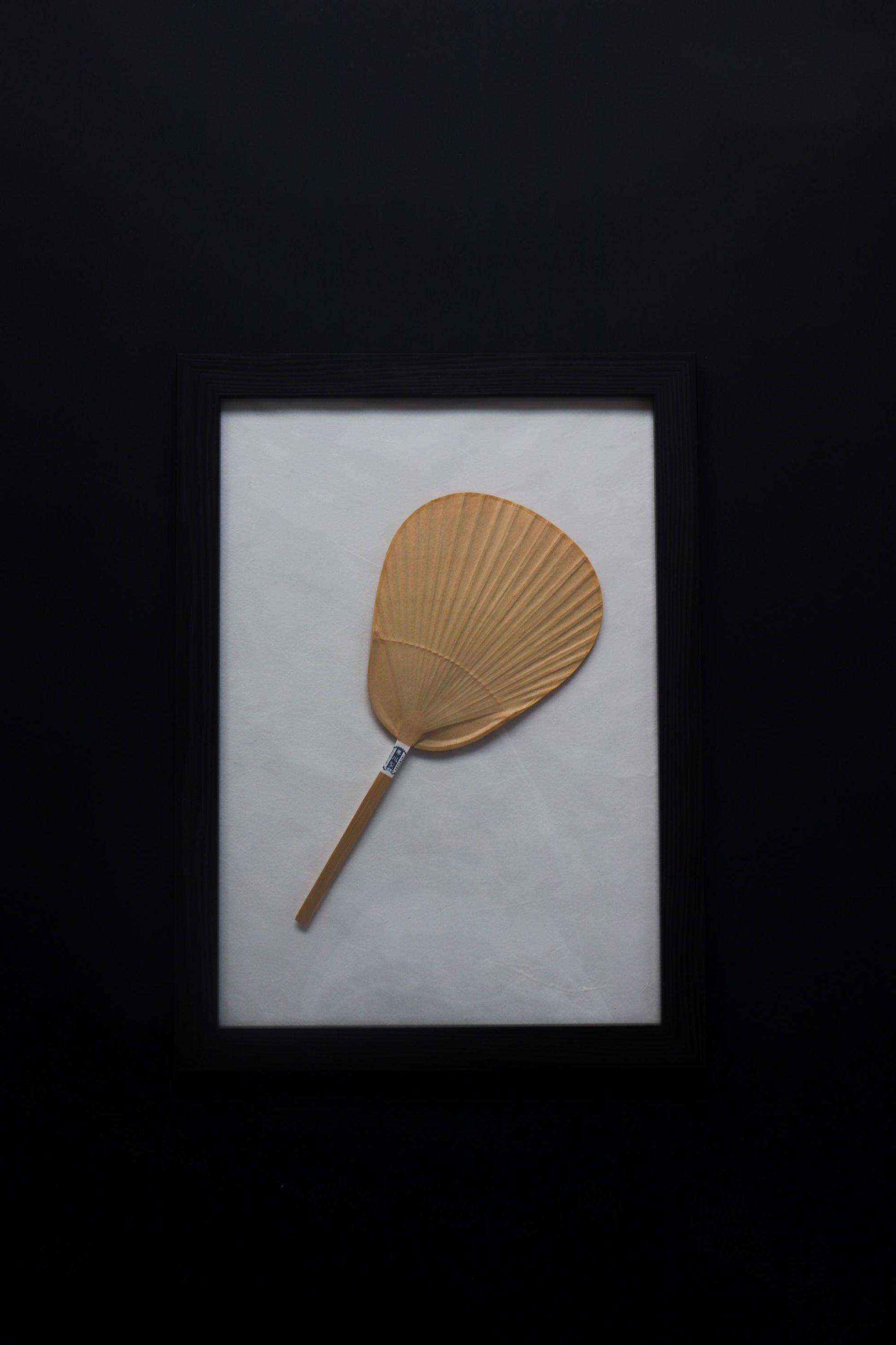 Framed Japanese Kakishibu Uchiwa Fan Wall Art | Minimal Wabi Sabi Decor | Handmade Bamboo & Washi | UV Cut A3 Frame