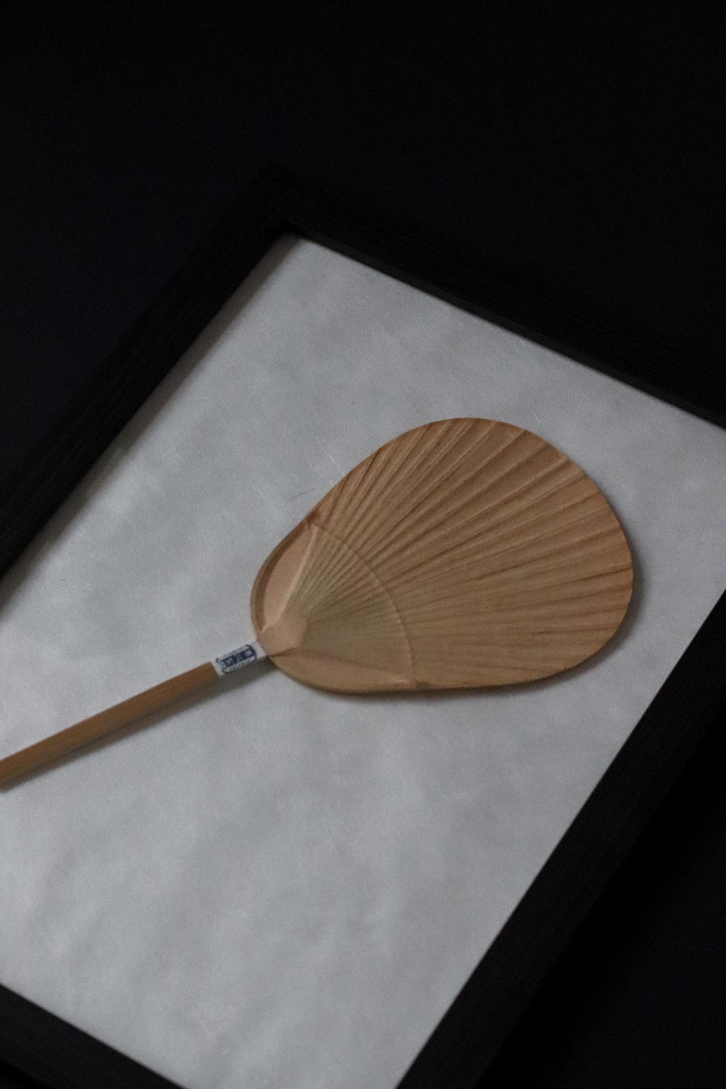 Framed Japanese Kakishibu Uchiwa Fan Wall Art | Minimal Wabi Sabi Decor | Handmade Bamboo & Washi | UV Cut A3 Frame