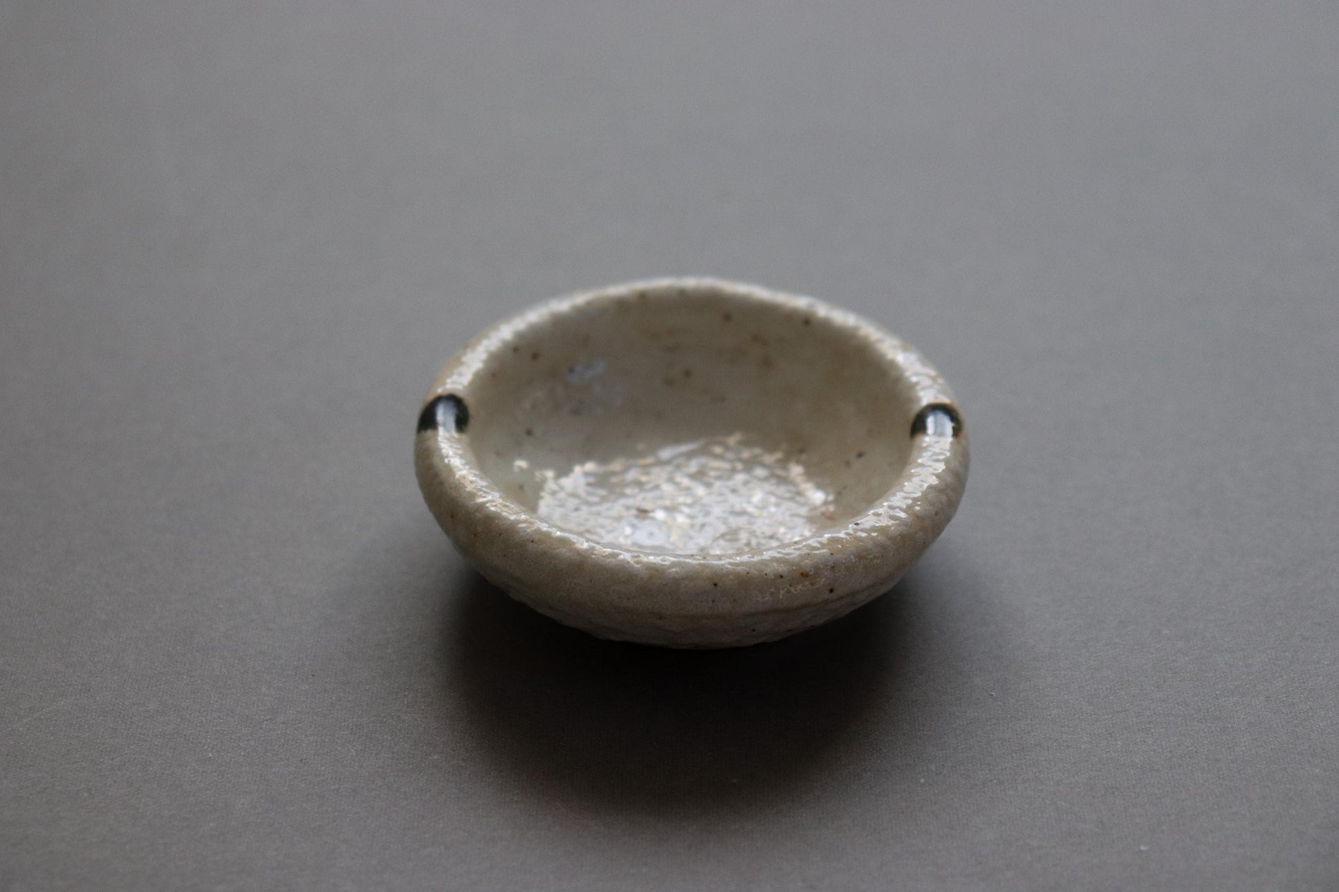 Japanese Karatsu Oribe Small Sauce Dish, Handcrafted Forest Green Ceramic Mini Bowl, Wabi-Sabi Tea Ceremony Plate, Zen Ring Dish, 3-inch