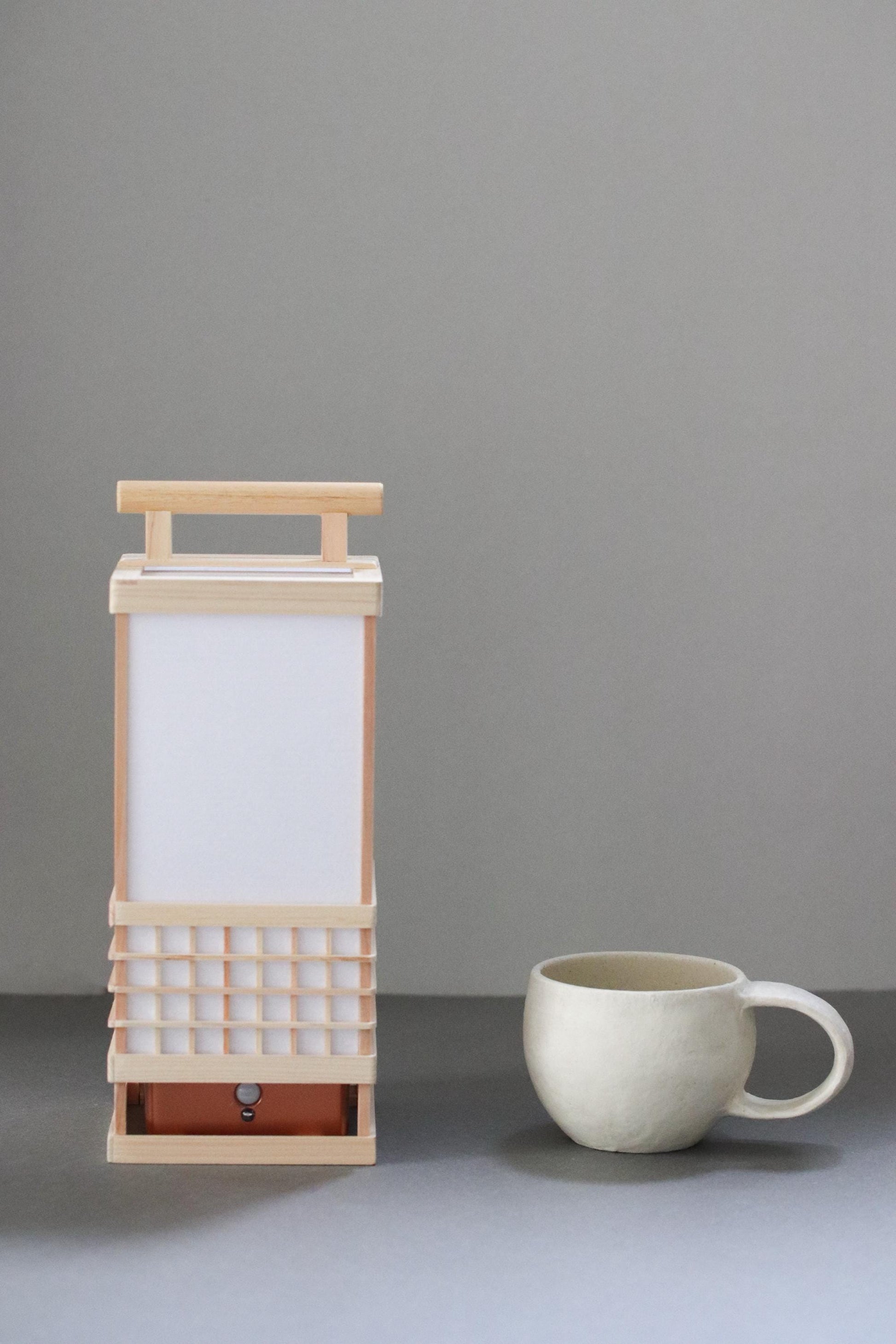Japanese Hinoki & Washi Lantern Lamp | Motion Sensor LED Night Light | Handmade Wooden Table Lamp | Minimalist Japanese Decor Gift