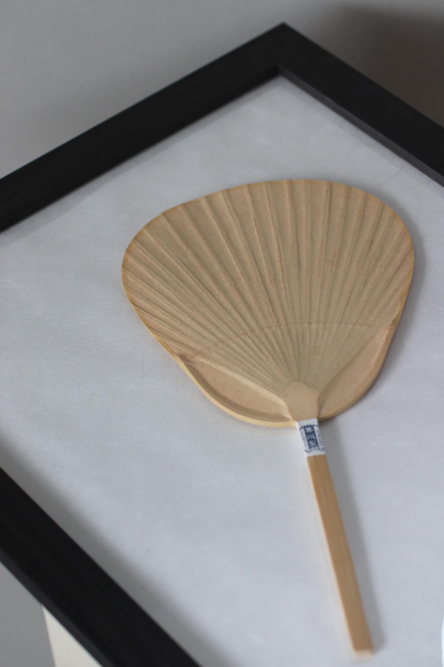 Framed Japanese Kakishibu Uchiwa Fan Wall Art | Minimal Wabi Sabi Decor | Handmade Bamboo & Washi | UV Cut A3 Frame