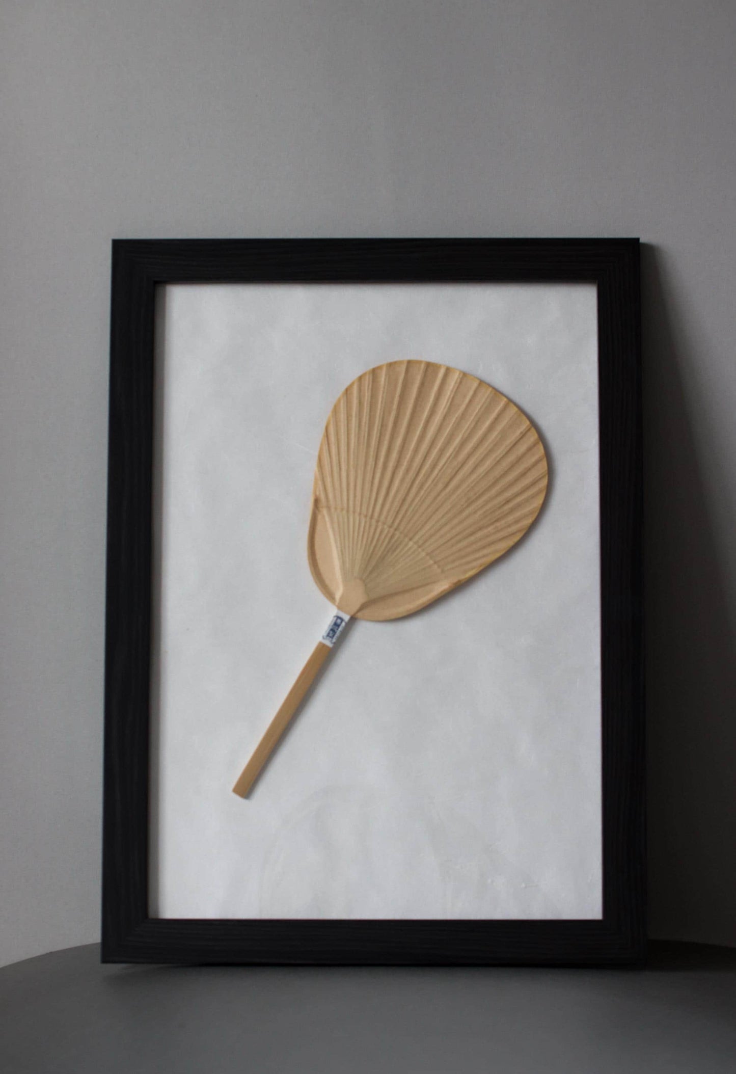 Framed Japanese Kakishibu Uchiwa Fan Wall Art | Minimal Wabi Sabi Decor | Handmade Bamboo & Washi | UV Cut A3 Frame