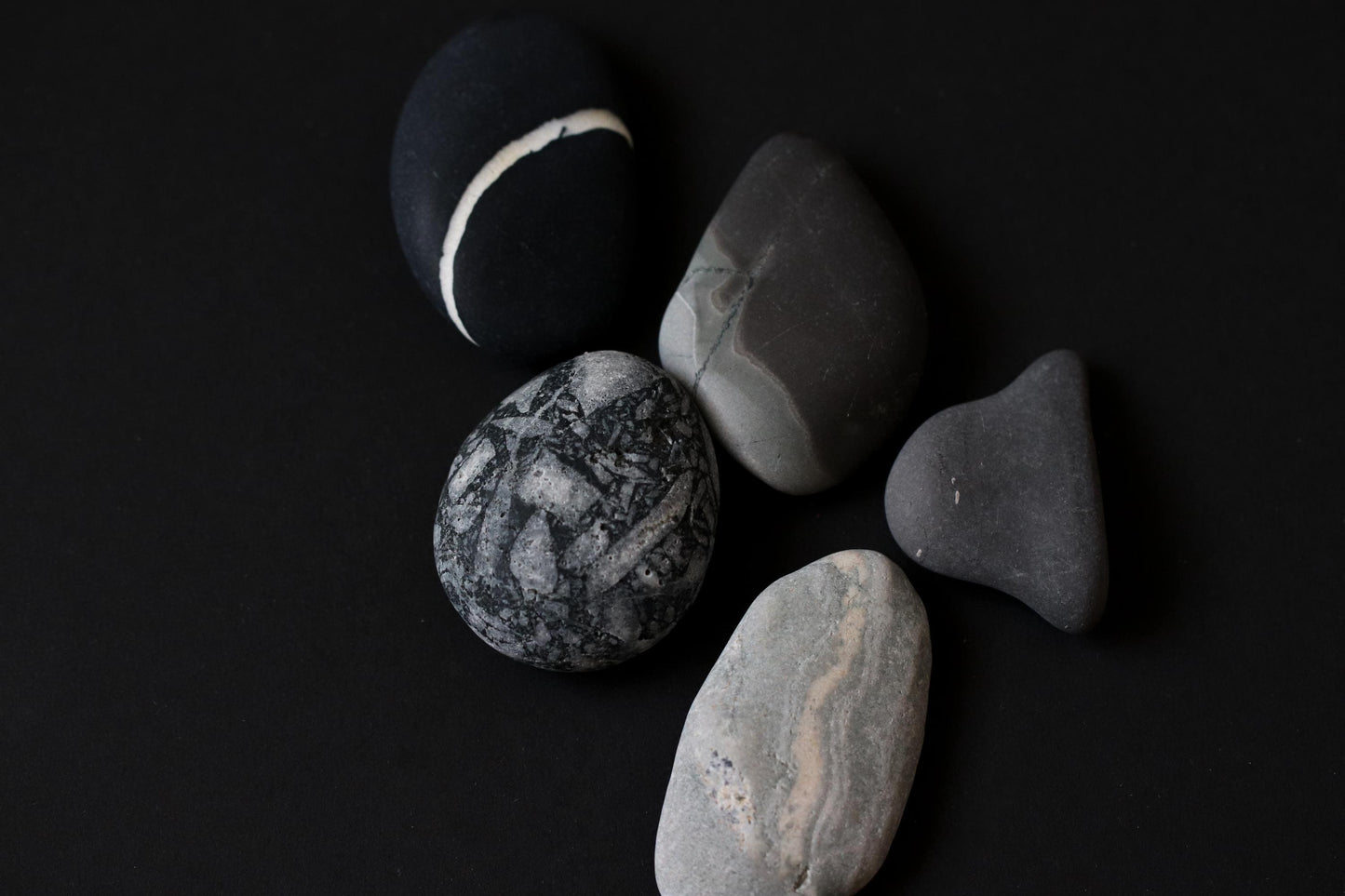 Silent Fragments — Edition 01: Monochrome | Art of Time Tsugaru Stones & Ancient Manuscripts | Set of 5 Hand-Selected Japanese Stones