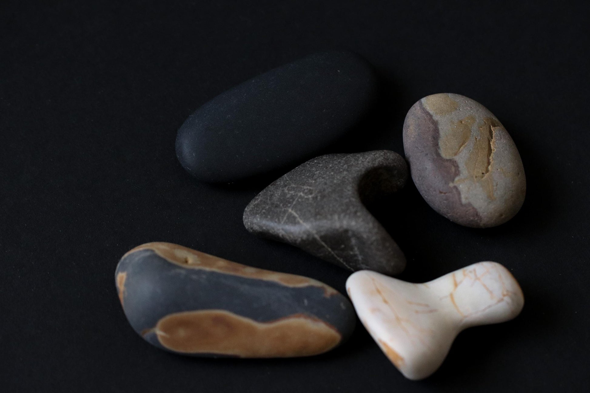 Silent Fragments — Edition 01: Monochrome | Art of Time Tsugaru Stones & Ancient Manuscripts | Set of 5 Hand-Selected Japanese Stones