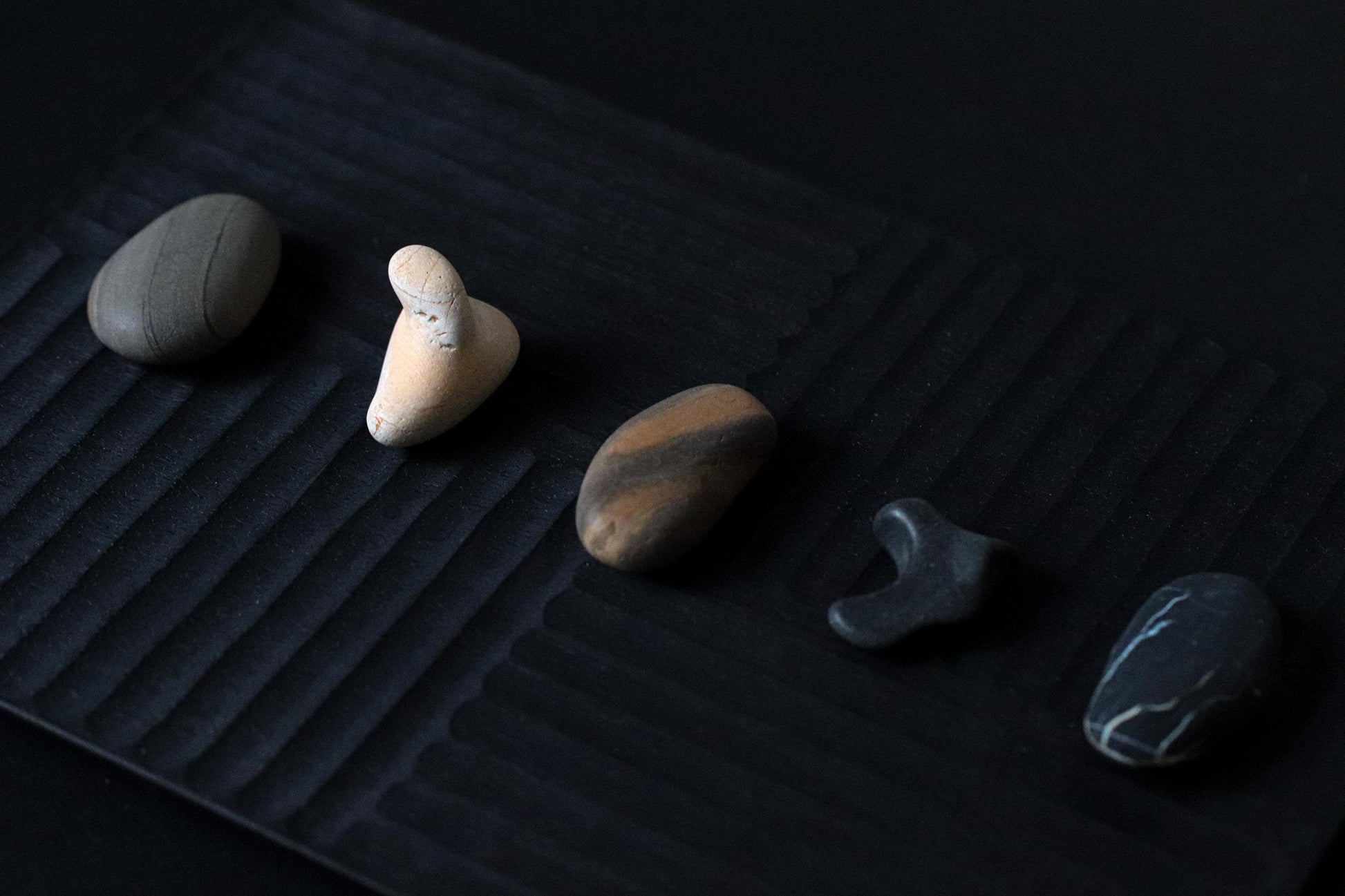 Silent Fragments — Edition 01: Monochrome | Art of Time Tsugaru Stones & Ancient Manuscripts | Set of 5 Hand-Selected Japanese Stones