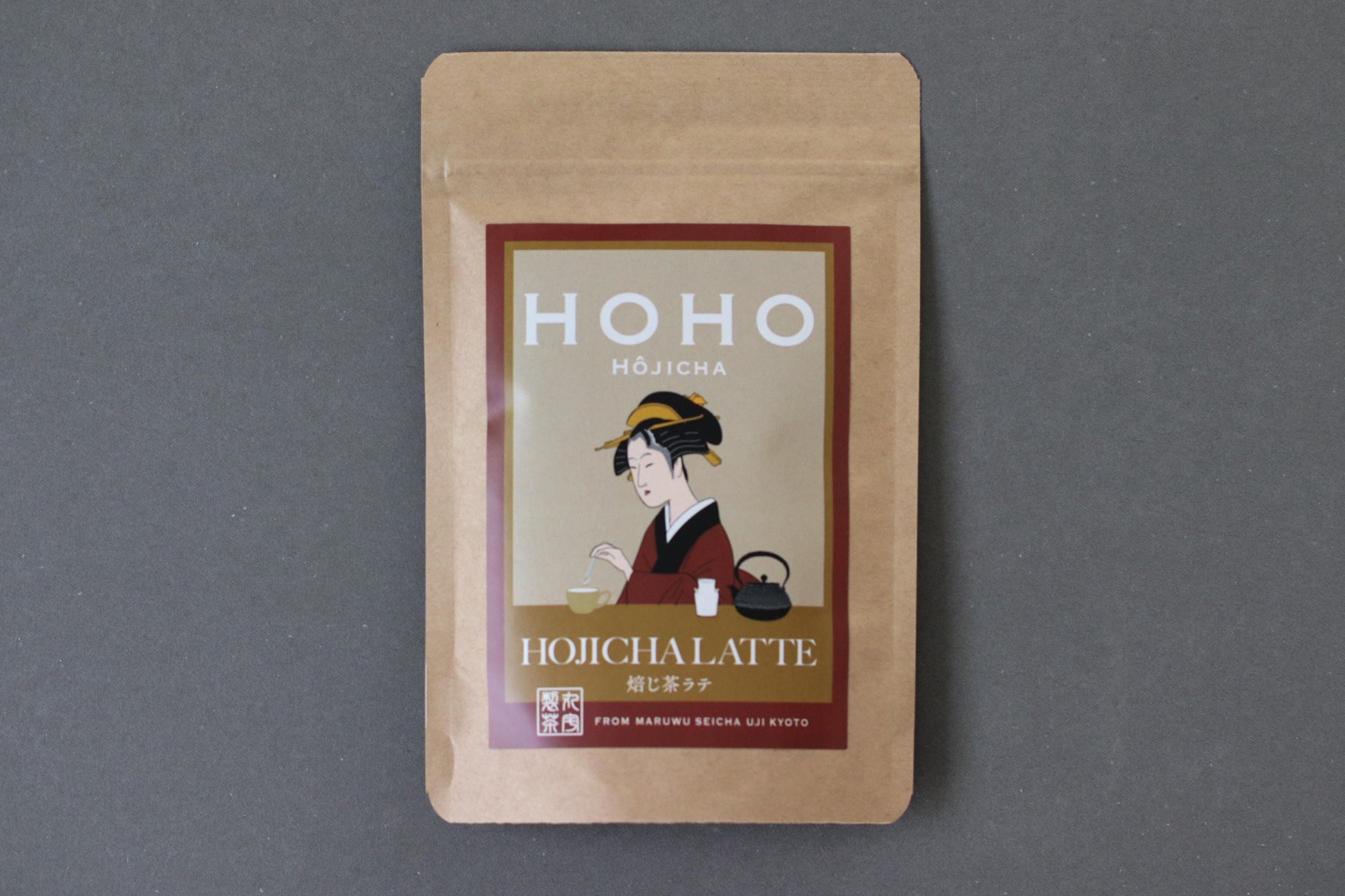HOHO Hojicha Latte Mix 100g | Kyoto Roasted Green Tea Powder | Easy Instant Japanese Hojicha Latte | Retro Japanese Tea Box Style Package