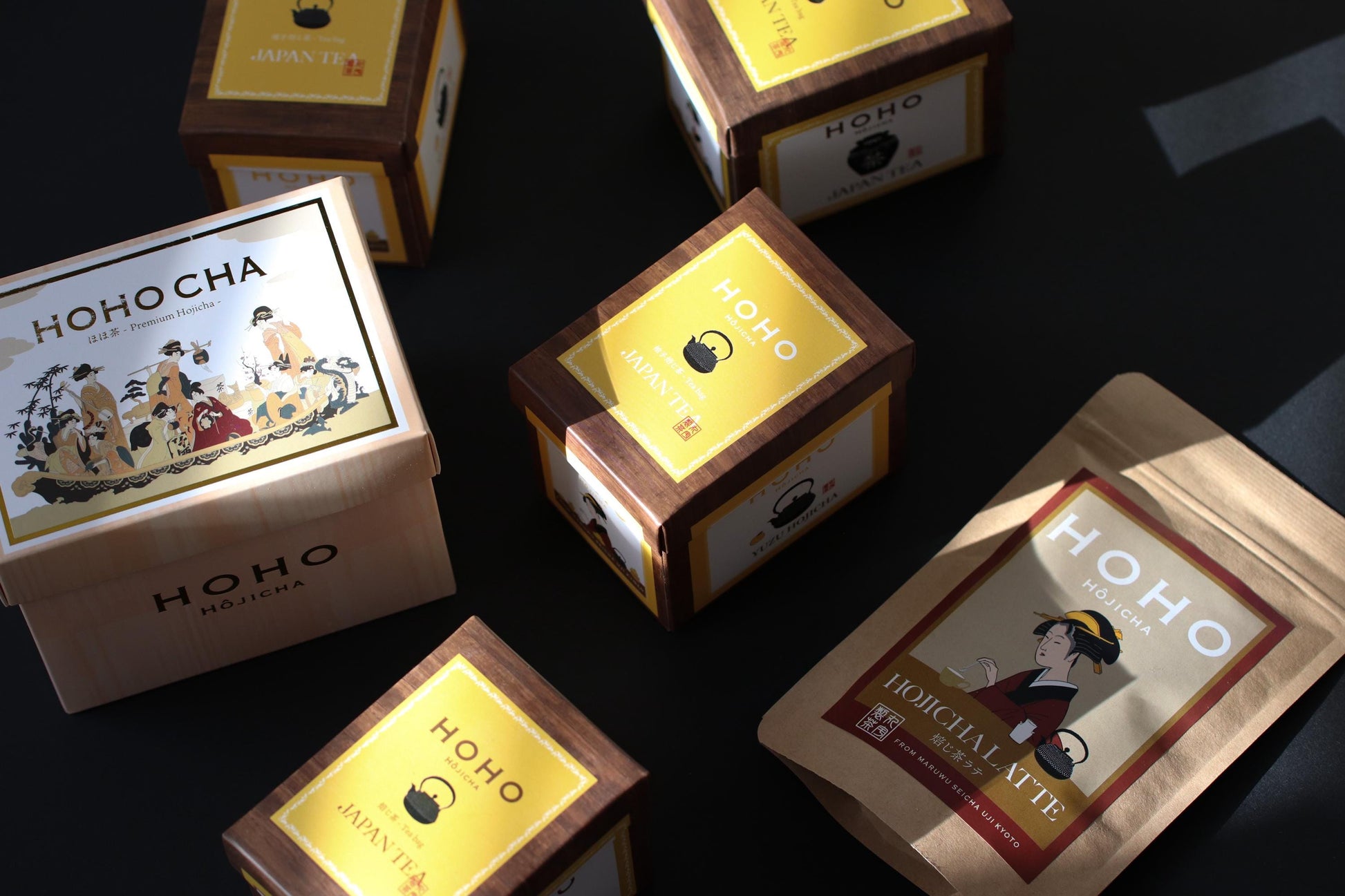 HOHO Hojicha Latte Mix 100g | Kyoto Roasted Green Tea Powder | Easy Instant Japanese Hojicha Latte | Retro Japanese Tea Box Style Package