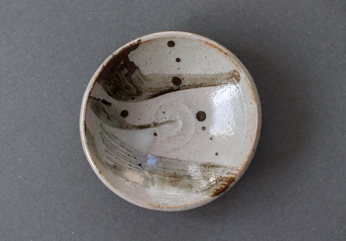 Kitayama Iron Painting Small Bowl | Japanese Pottery Kobachi Bowl 14cm | Rustic Wabi-Sabi Ceramic Dish | Artist Made in Japan