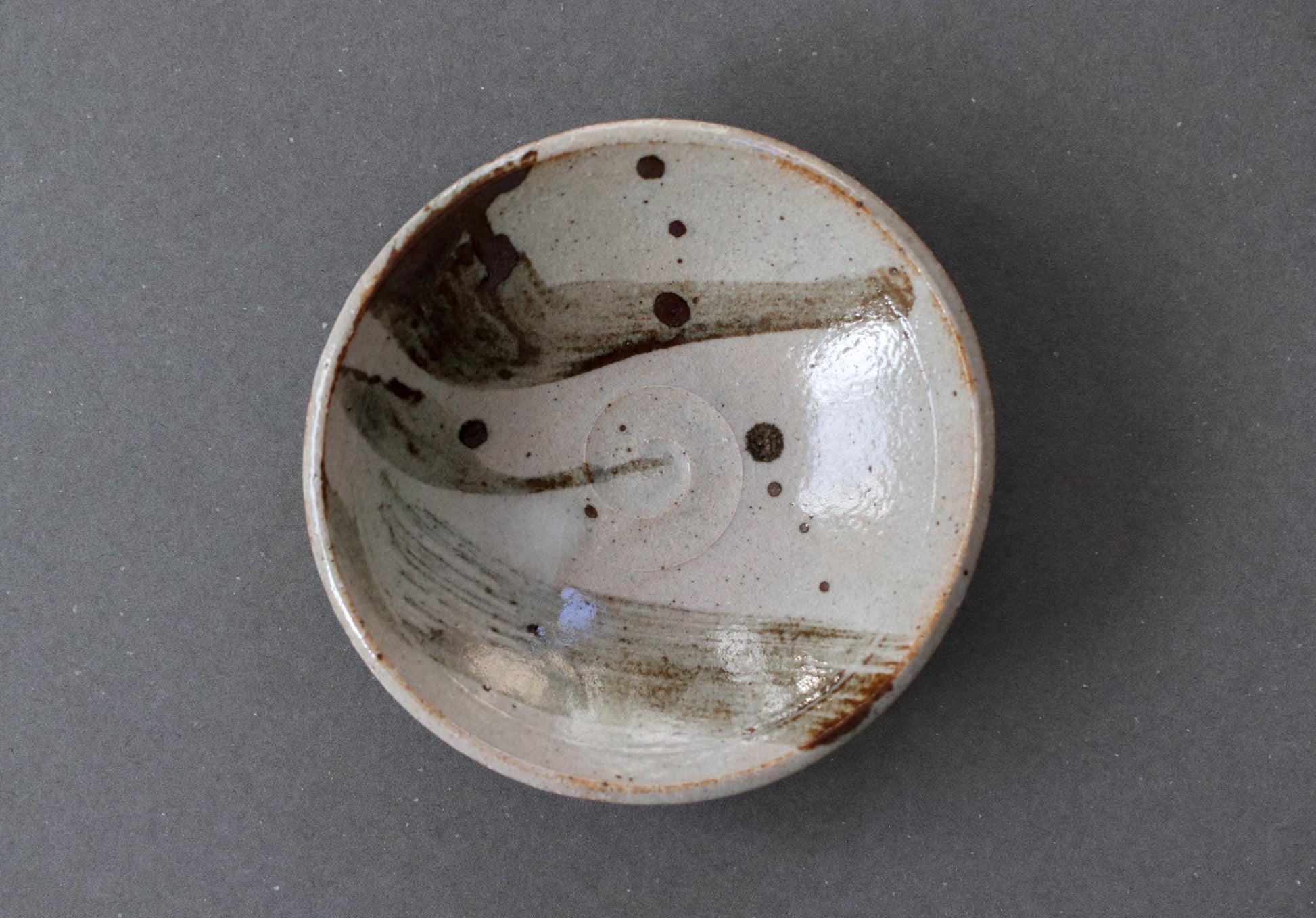 Kitayama Iron Painting Small Bowl | Japanese Pottery Kobachi Bowl 14cm | Rustic Wabi-Sabi Ceramic Dish | Artist Made in Japan