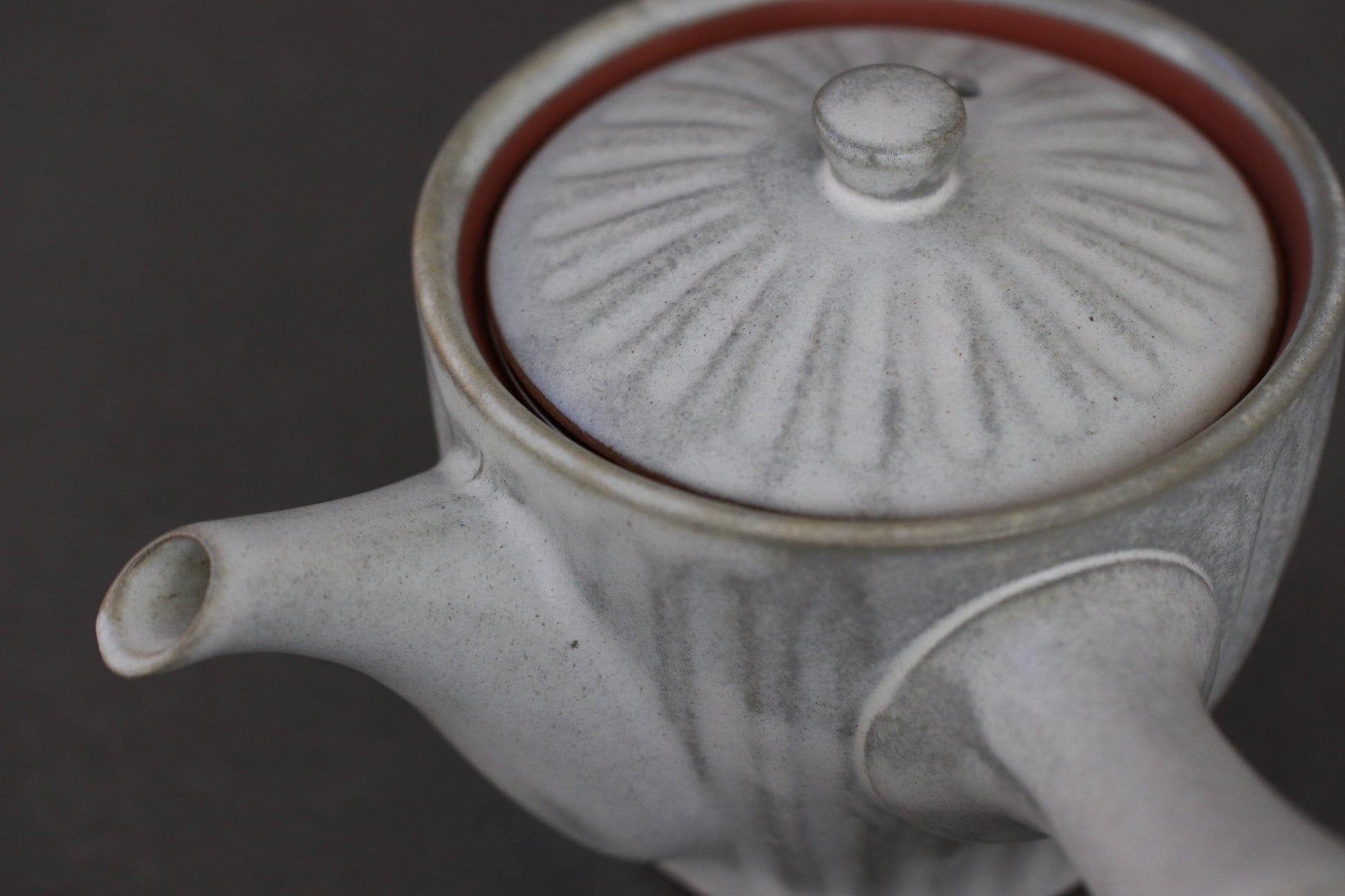 Japanese Kyusu Teapot with Stainless Steel Infuser | Carved Ceramic Teapot | Minimal Gray Pottery | 250ml Handmade Tea Pot