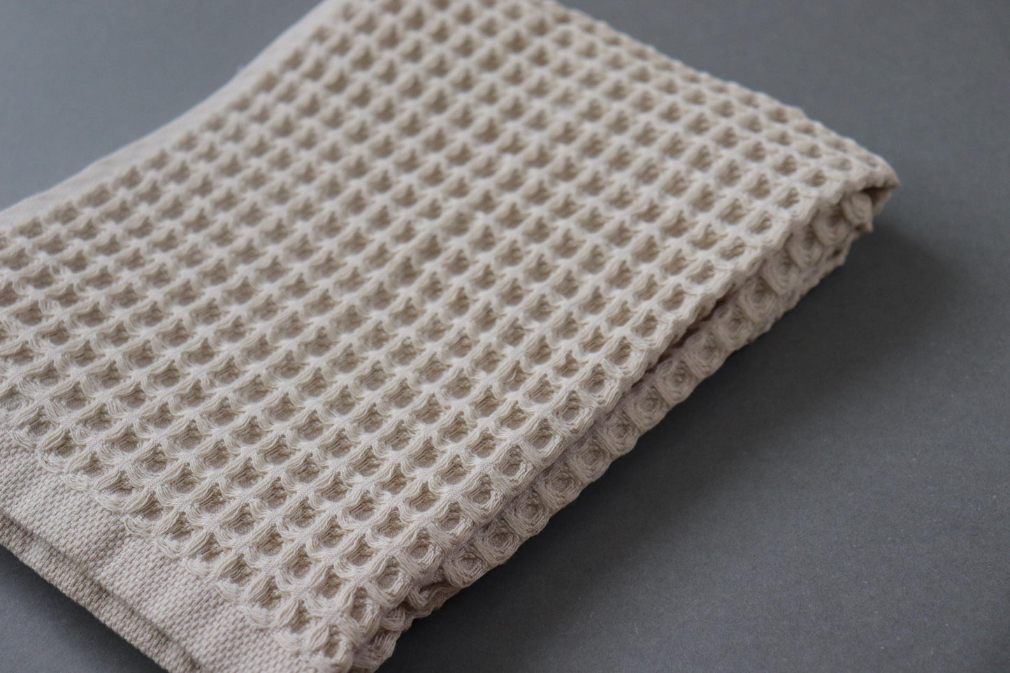 Just-U Turkish Cotton Slim Bath Towel (Ivory) | Imabari Craft Waffle Towel | Soft & Absorbent | Sauna, Gym, Travel