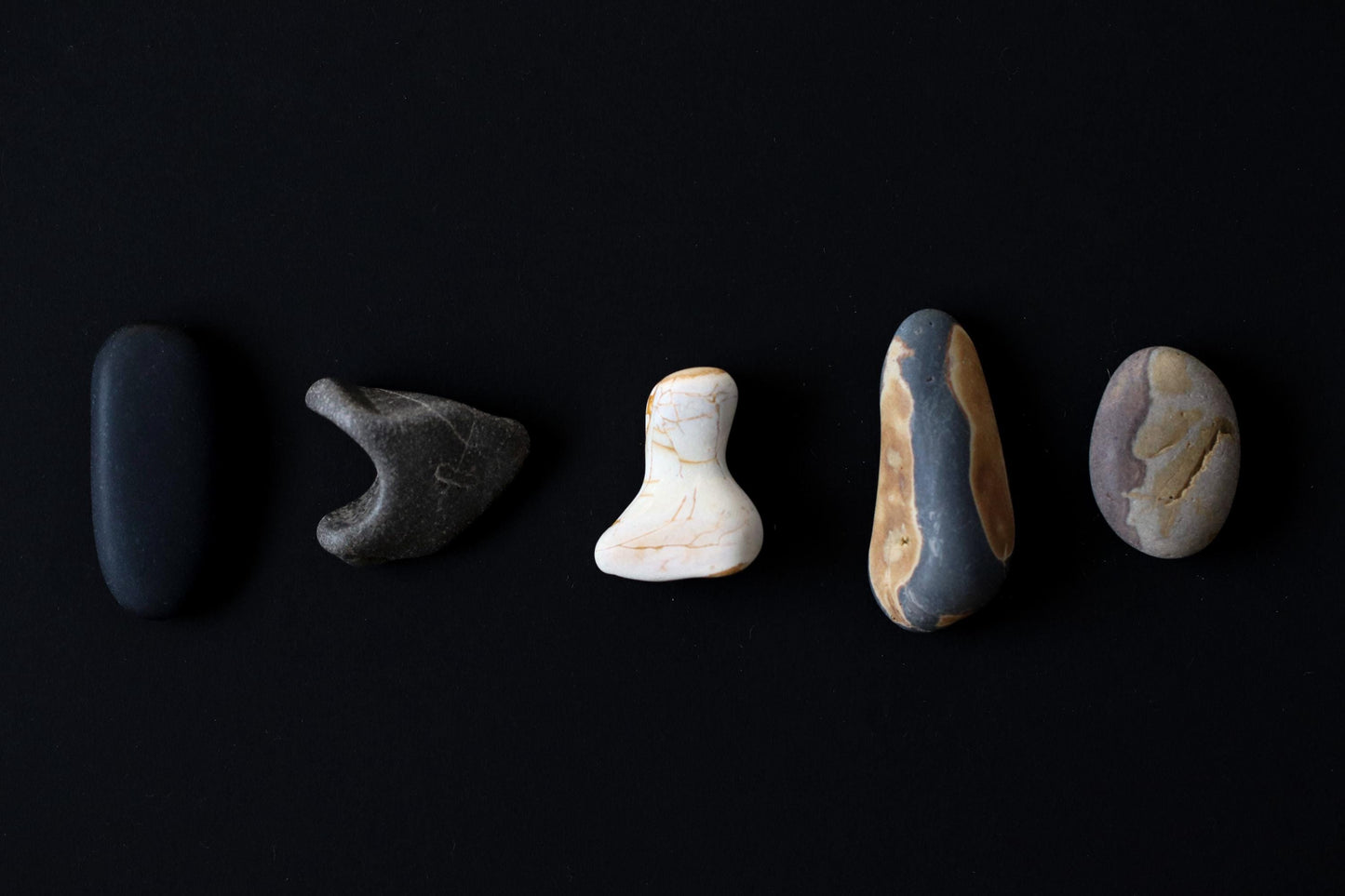 Silent Fragments — Edition 01: Monochrome | Art of Time Tsugaru Stones & Ancient Manuscripts | Set of 5 Hand-Selected Japanese Stones