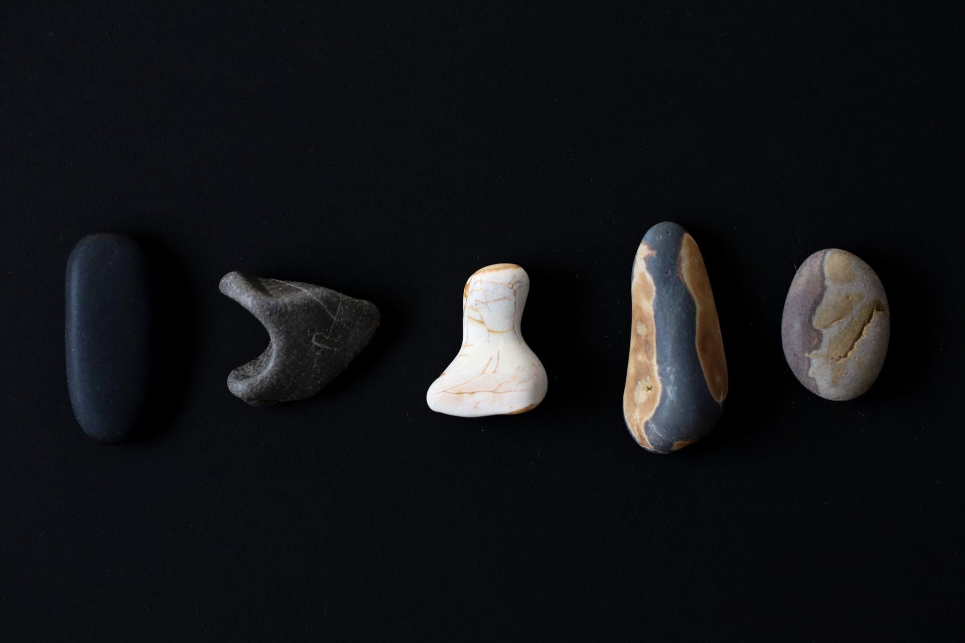 Silent Fragments — Edition 01: Monochrome | Art of Time Tsugaru Stones & Ancient Manuscripts | Set of 5 Hand-Selected Japanese Stones