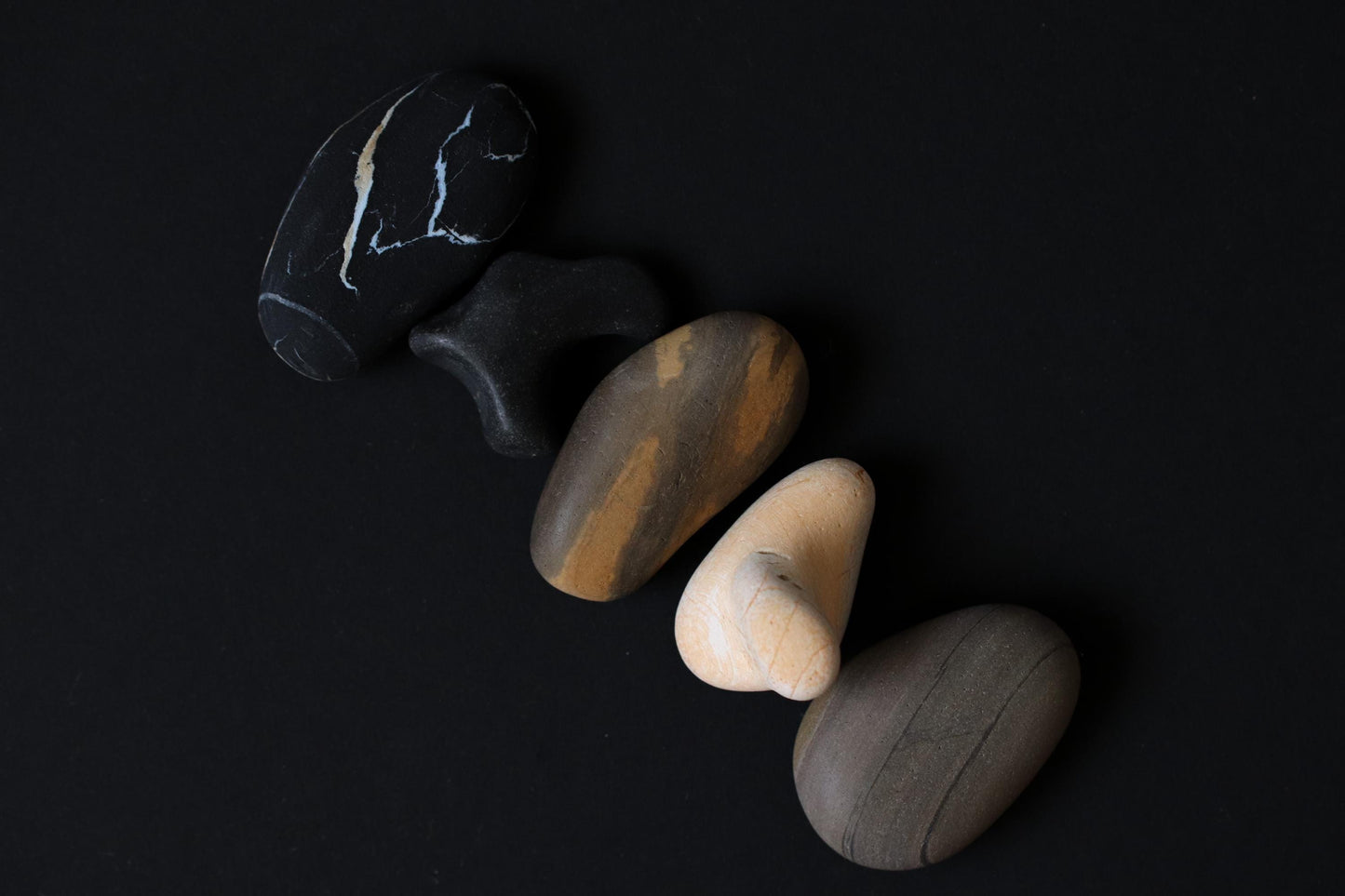 Silent Fragments — Edition 01: Monochrome | Art of Time Tsugaru Stones & Ancient Manuscripts | Set of 5 Hand-Selected Japanese Stones