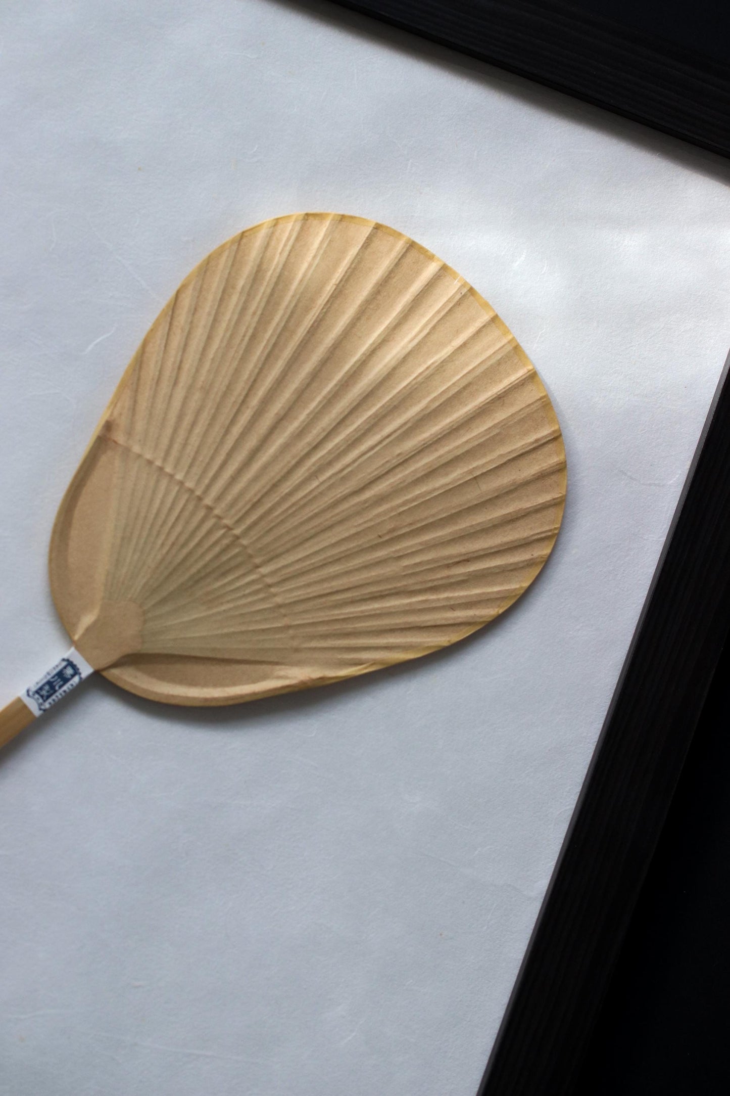 Framed Japanese Kakishibu Uchiwa Fan Wall Art | Minimal Wabi Sabi Decor | Handmade Bamboo & Washi | UV Cut A3 Frame