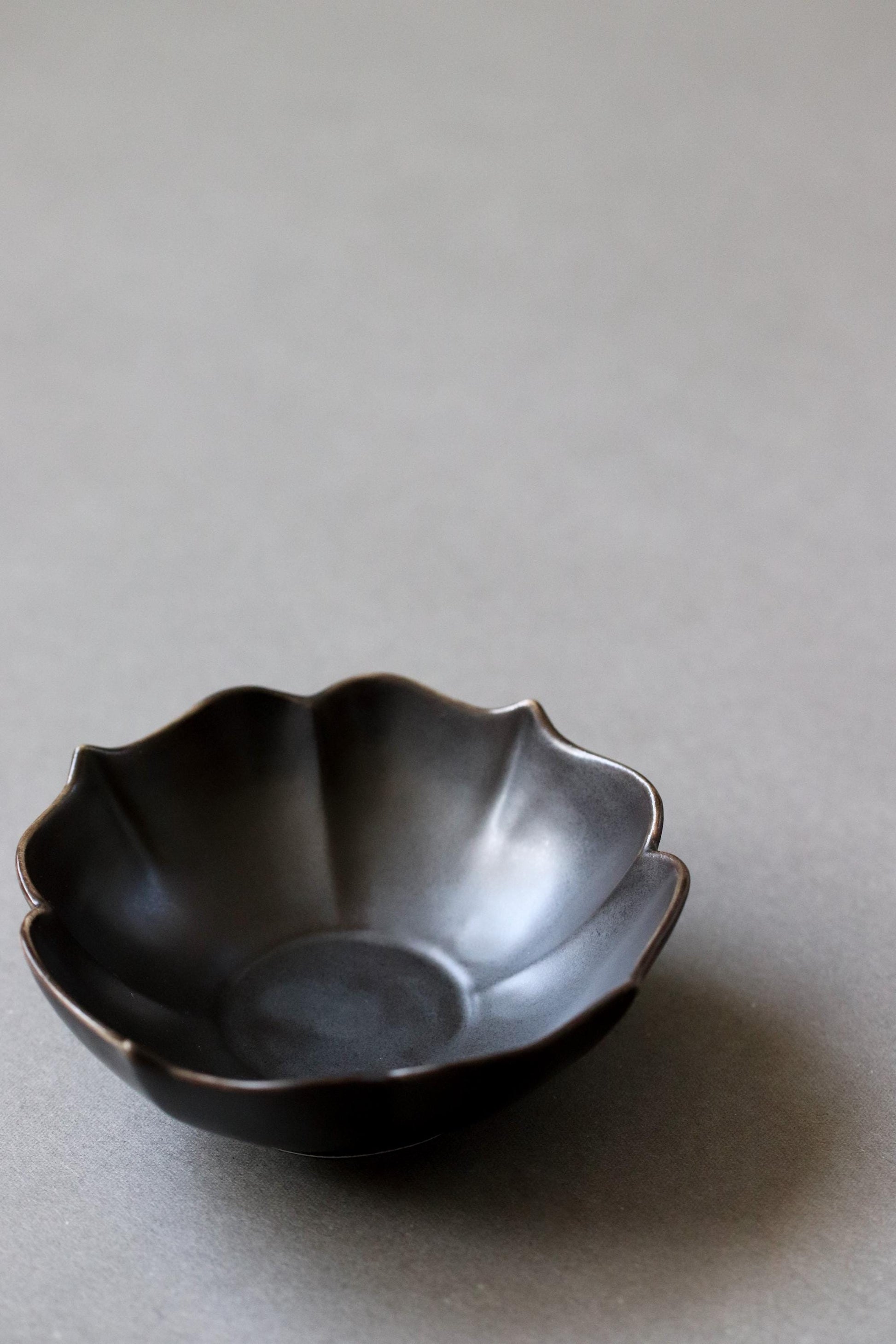 Matte Black Kobachi Small Bowl,Arita Ware Japanese Porcelain, Kikyo Rim Flower Bowl, Appetizer Dessert Dish, Minimal Tableware Made in Japan