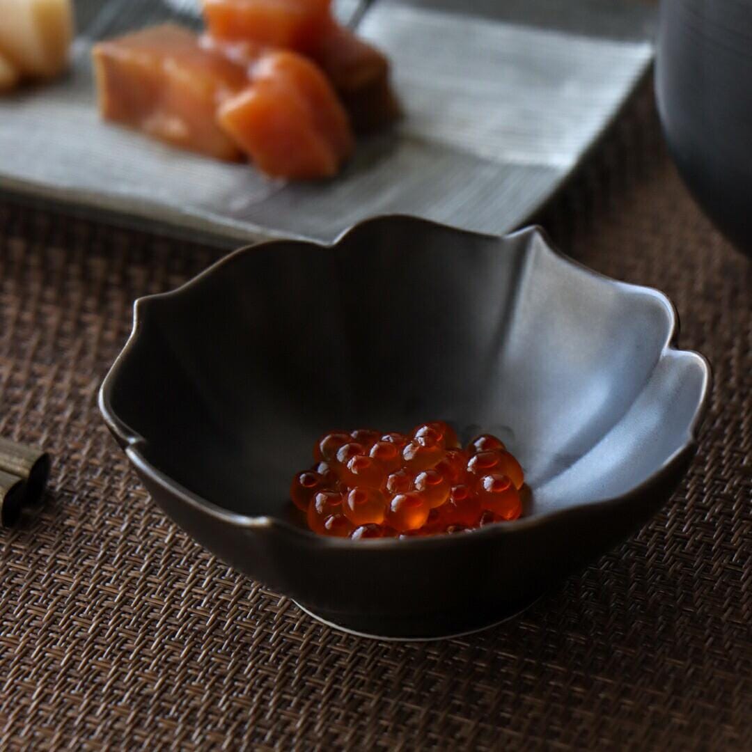 Matte Black Kobachi Small Bowl,Arita Ware Japanese Porcelain, Kikyo Rim Flower Bowl, Appetizer Dessert Dish, Minimal Tableware Made in Japan