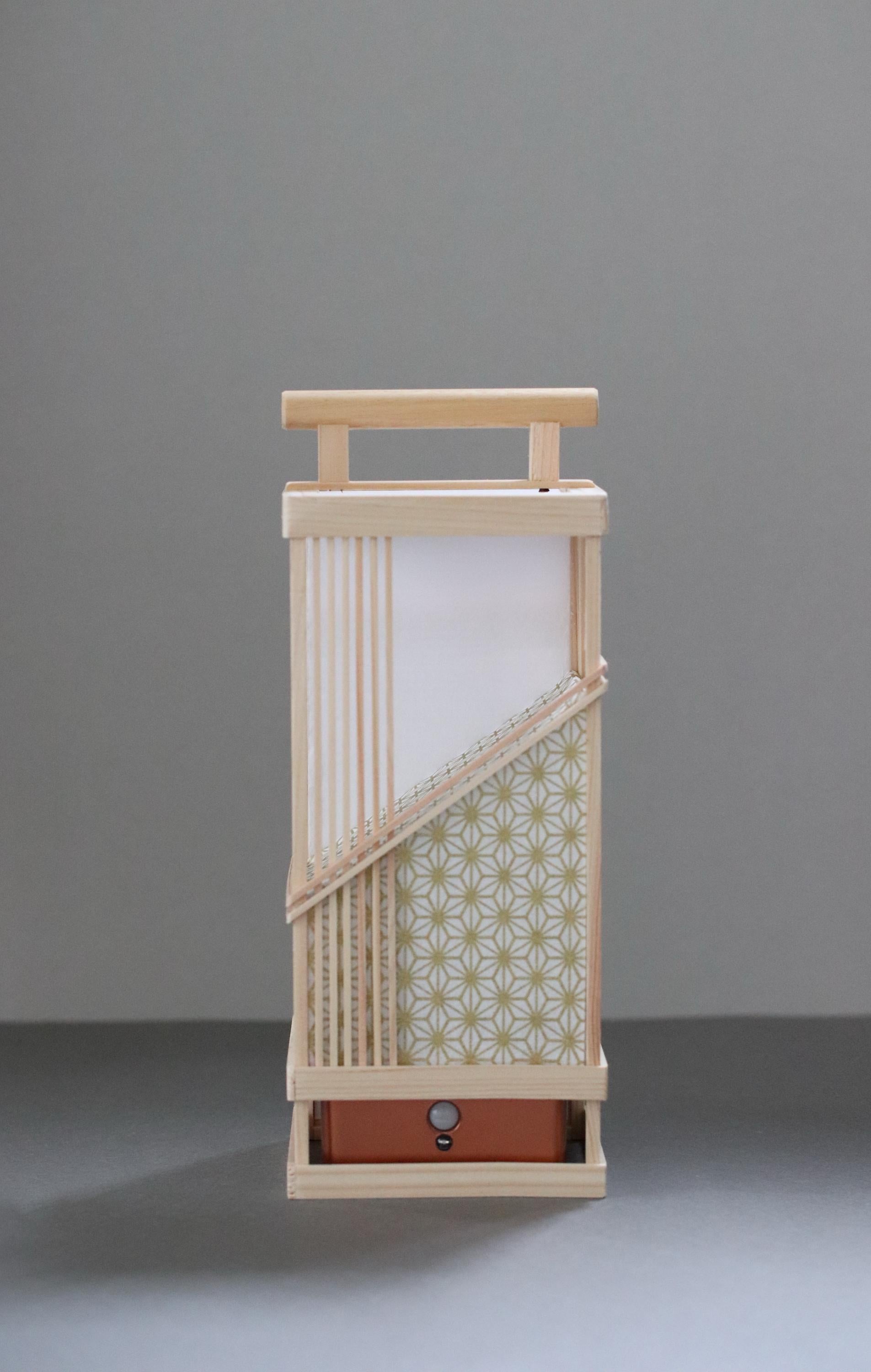 Japanese Asanoha Lantern – Handmade Hinoki & Washi Table Lamp | LED Sensor Light | Wabi-Sabi Japanese Decor