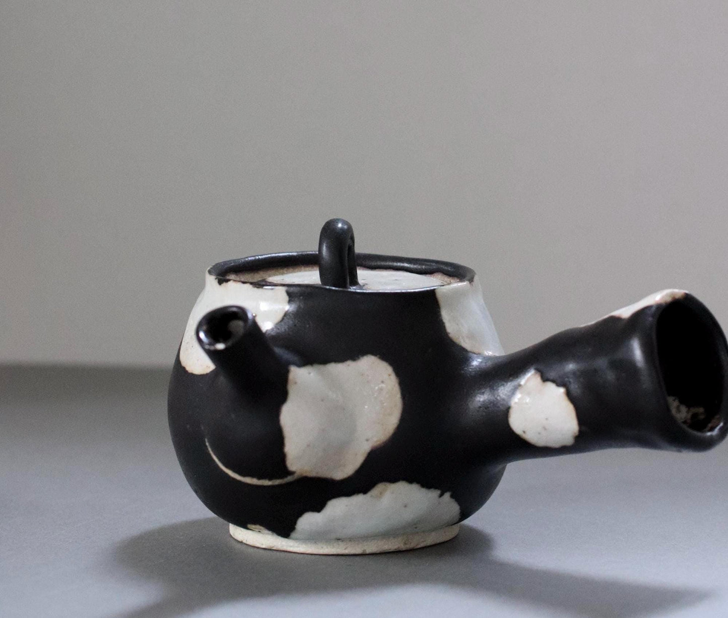 Japanese Studio Pottery Teapot, Artist Made Kyusu, Black and White Ceramic Teapot, Wabi Sabi Tea Ware, Vintage Deadstock