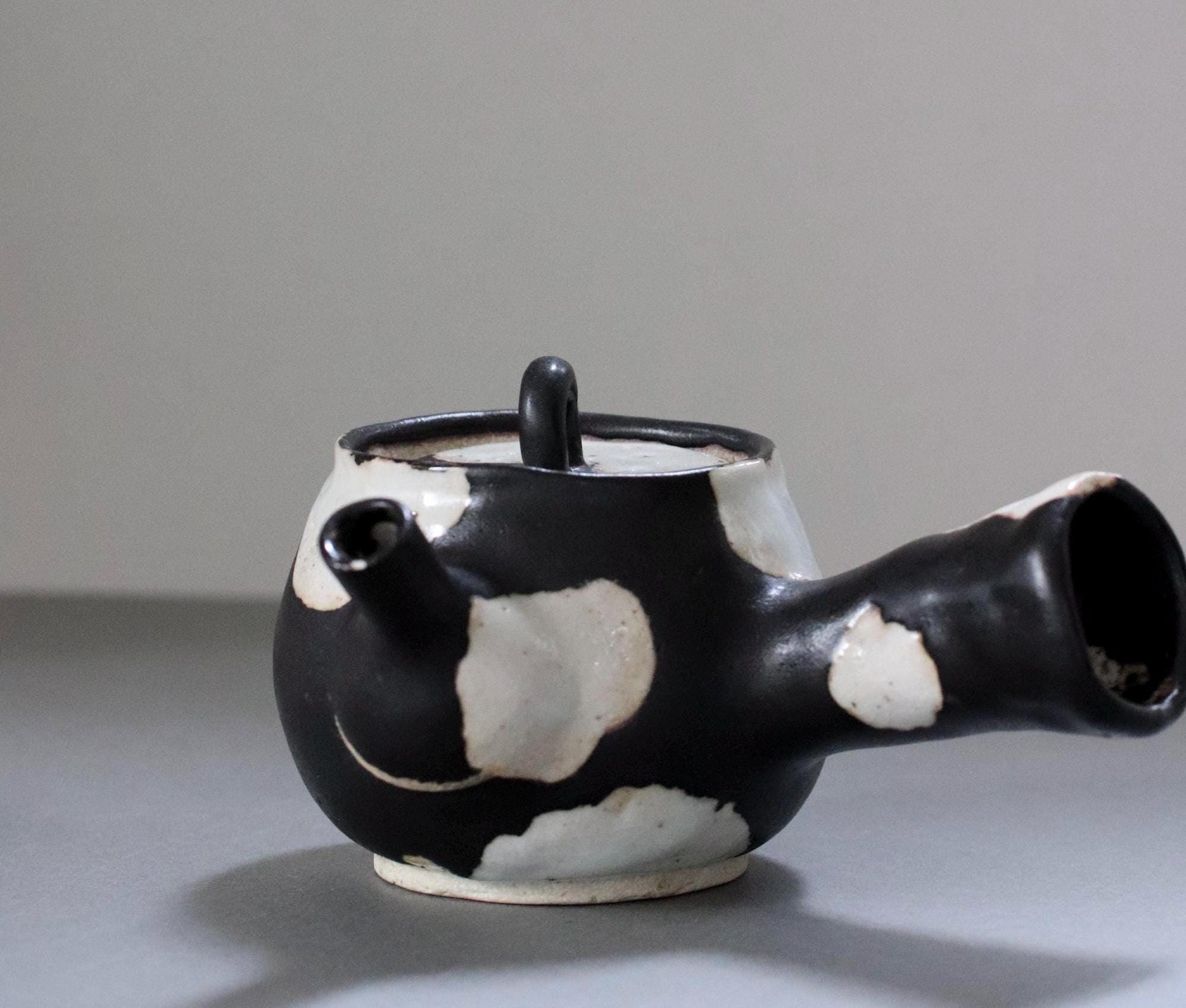 Japanese Studio Pottery Teapot, Artist Made Kyusu, Black and White Ceramic Teapot, Wabi Sabi Tea Ware, Vintage Deadstock