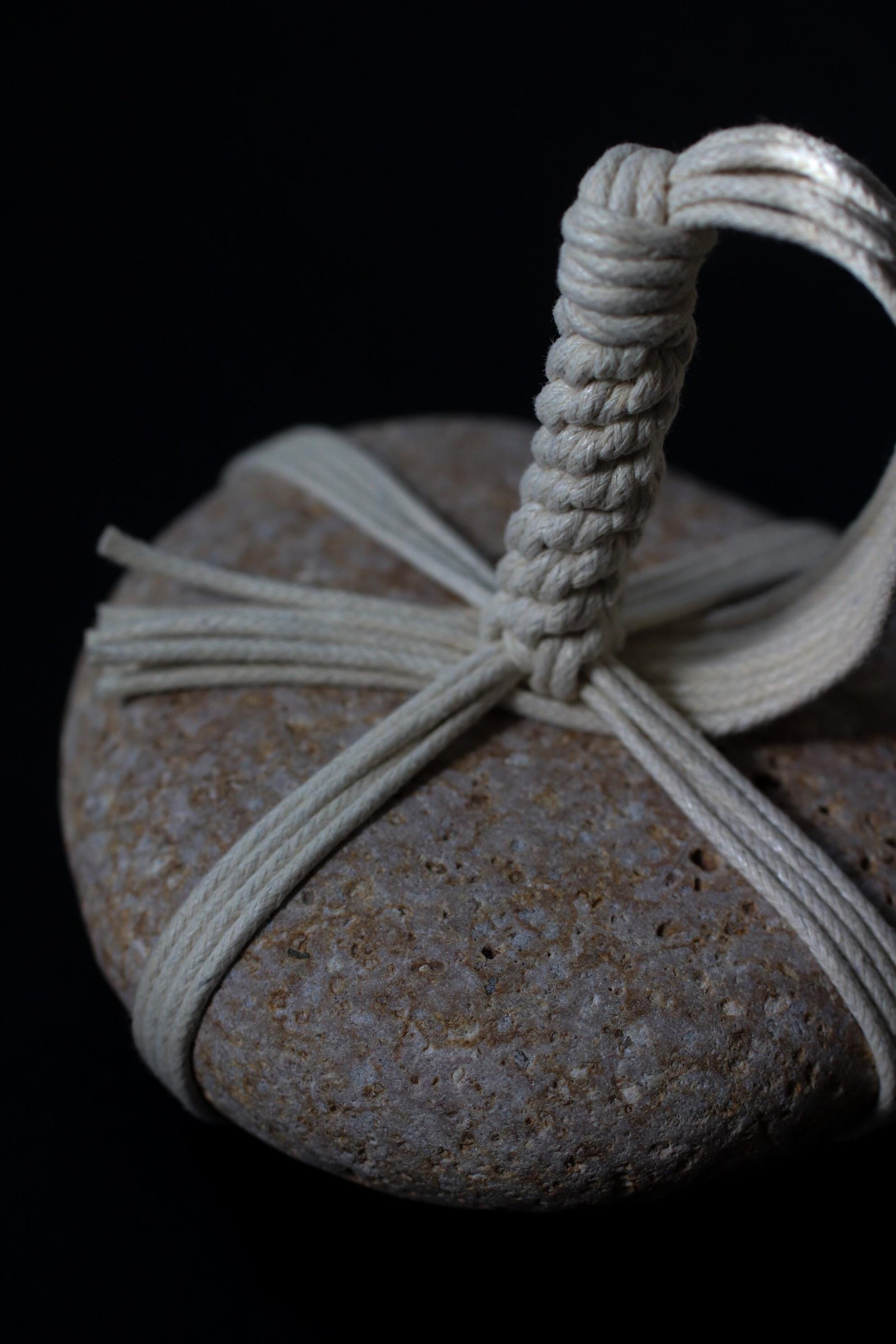 Sekimori-ishi Guardian Stone, Himekawa Yakuseki from Niigata Japan, Hand-Tied with Waxed Cotton Cord, Zen Wabi-Sabi Object, One-of-a-Kind