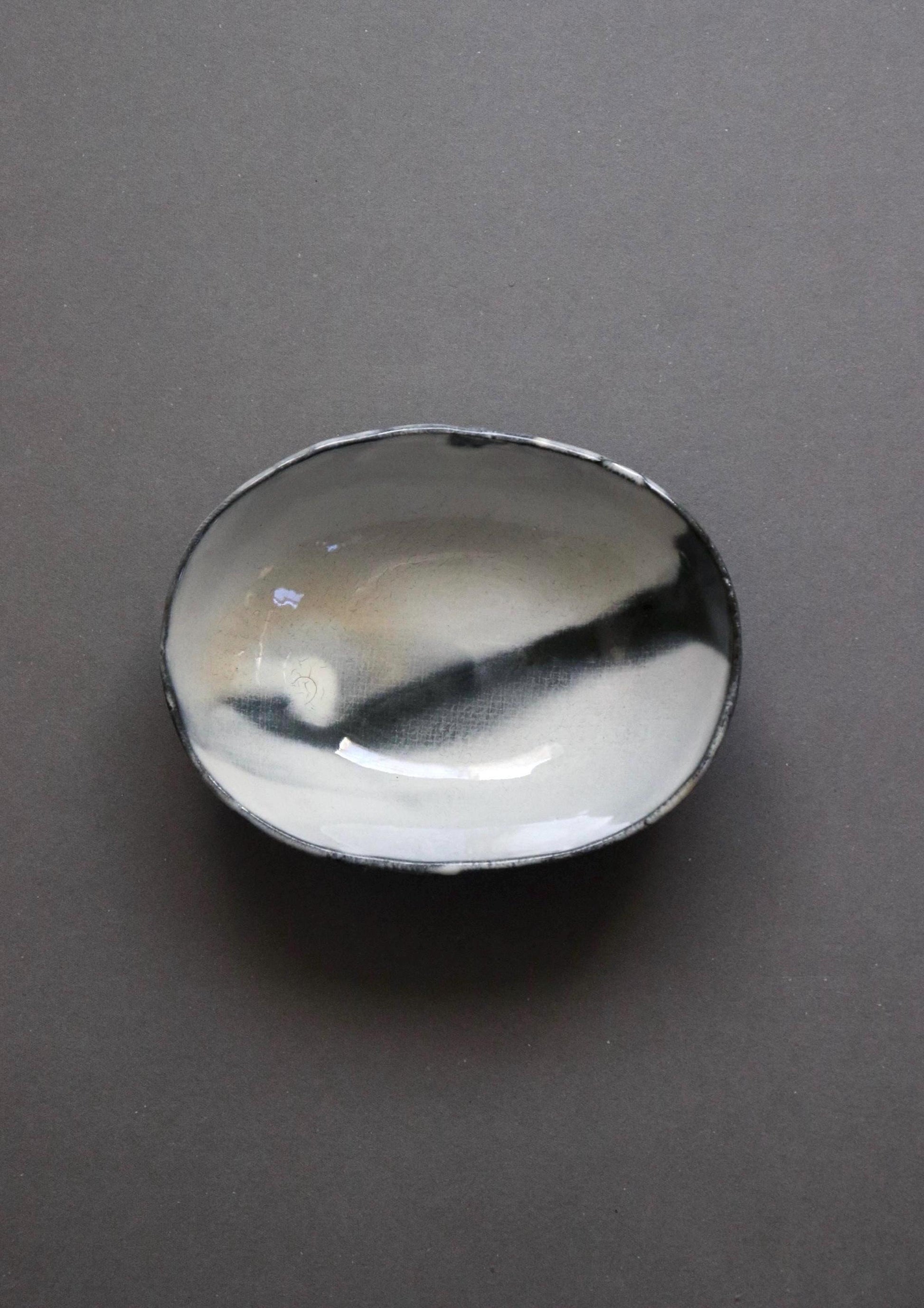 Shigaraki Oval Bowl | Kohiki White Slip Japanese Ceramic Bowl | Sumi Blurred Glaze | Wabi Sabi Serving Dish