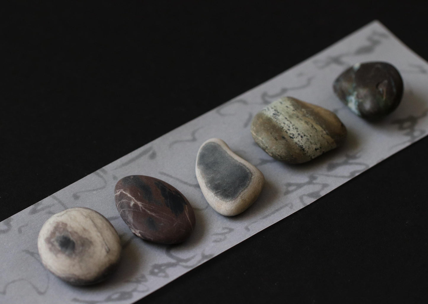 Silent Fragments — Edition 01: Monochrome | Art of Time Tsugaru Stones & Ancient Manuscripts | Set of 5 Hand-Selected Japanese Stones