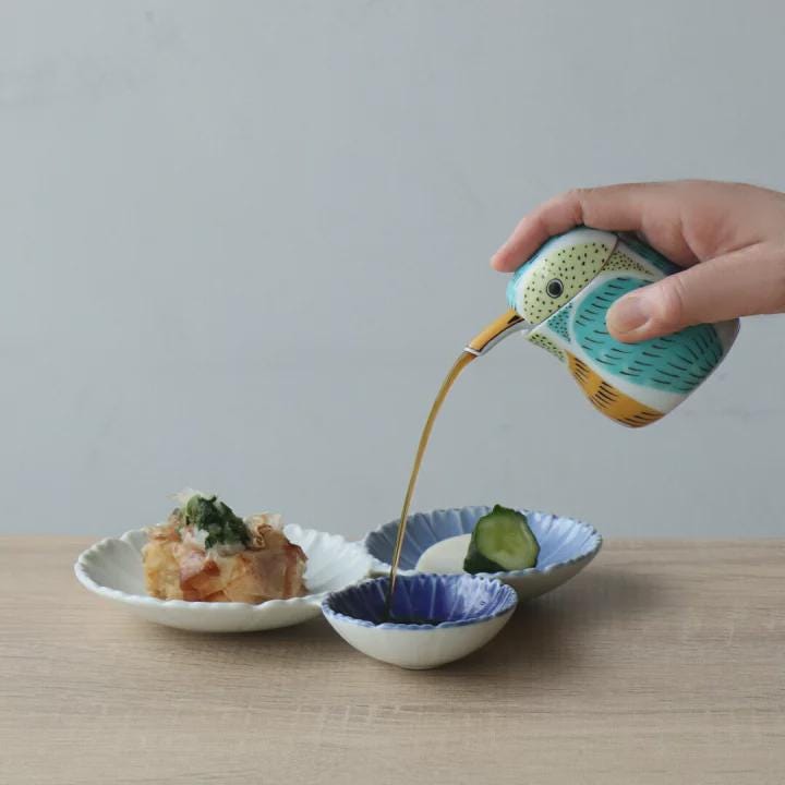 Kingfisher Soy Sauce Dispenser 80ml, Drip-Free Arita Ware Japanese Porcelain, Cute Bird Shoyu Pourer, Condiment Pitcher, Made in Japan Gift
