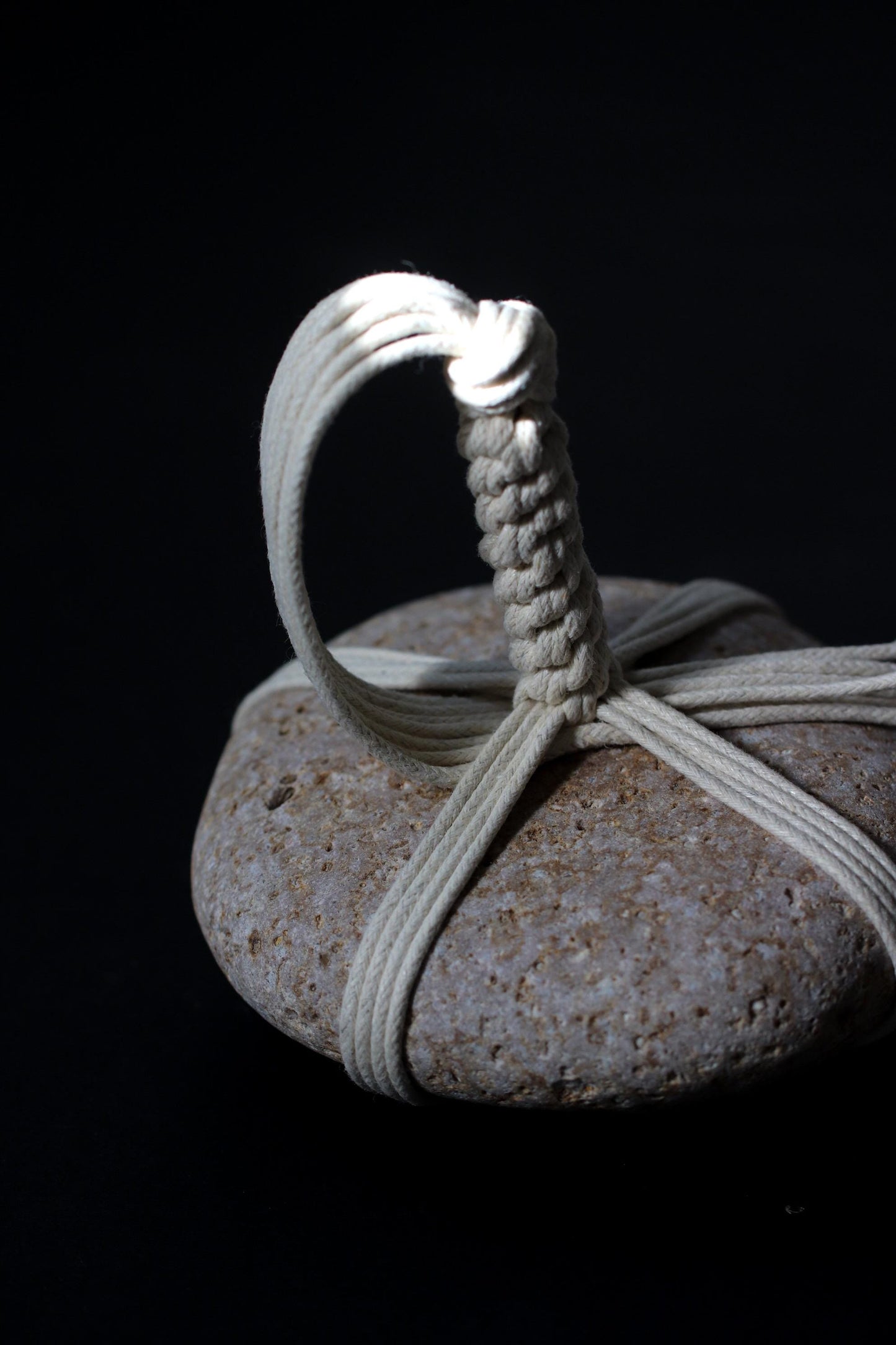 Sekimori-ishi Guardian Stone, Himekawa Yakuseki from Niigata Japan, Hand-Tied with Waxed Cotton Cord, Zen Wabi-Sabi Object, One-of-a-Kind