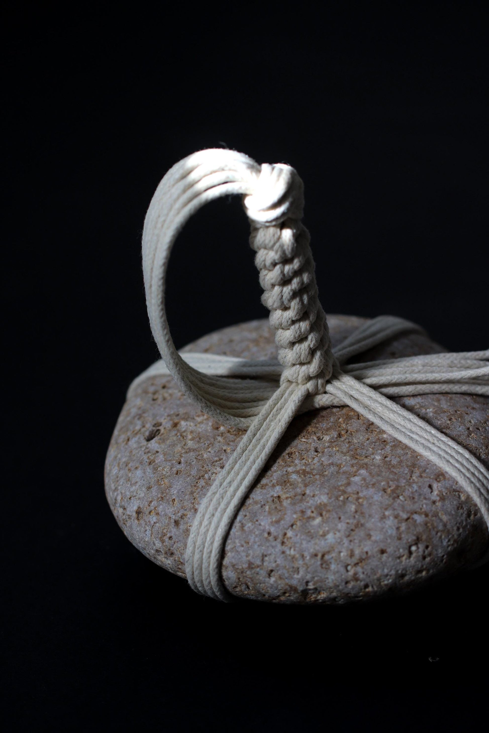 Sekimori-ishi Guardian Stone, Himekawa Yakuseki from Niigata Japan, Hand-Tied with Waxed Cotton Cord, Zen Wabi-Sabi Object, One-of-a-Kind