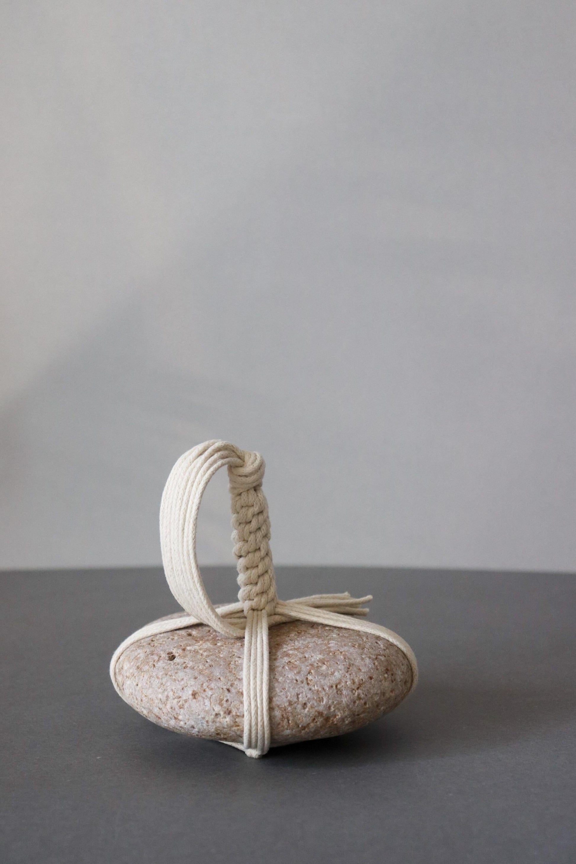 Sekimori-ishi Guardian Stone, Himekawa Yakuseki from Niigata Japan, Hand-Tied with Waxed Cotton Cord, Zen Wabi-Sabi Object, One-of-a-Kind