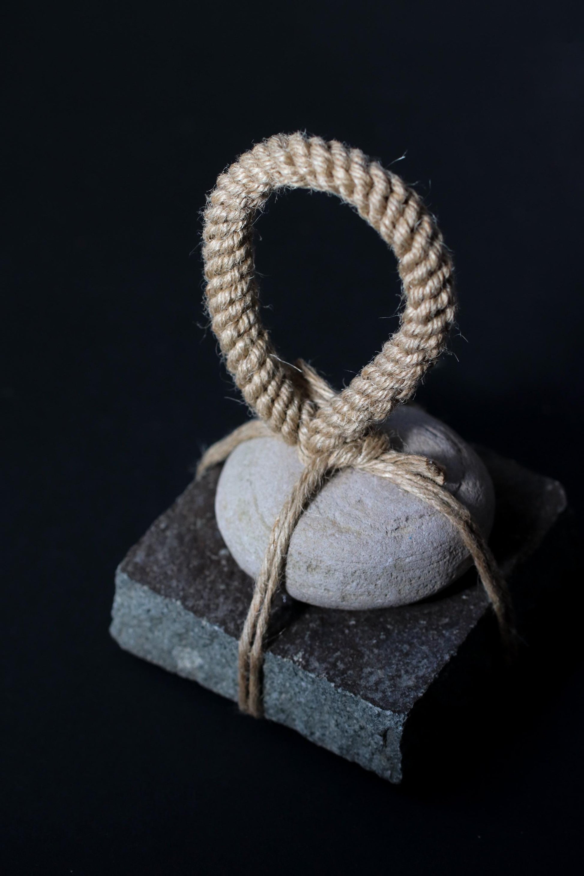 Sekimori-ishi Guardian Stone, Double-Stone Zen Object, Hand-Tied Natural Stones with Jute Fiber Cord, Wabi-Sabi Ritual Art, One-of-a-Kind