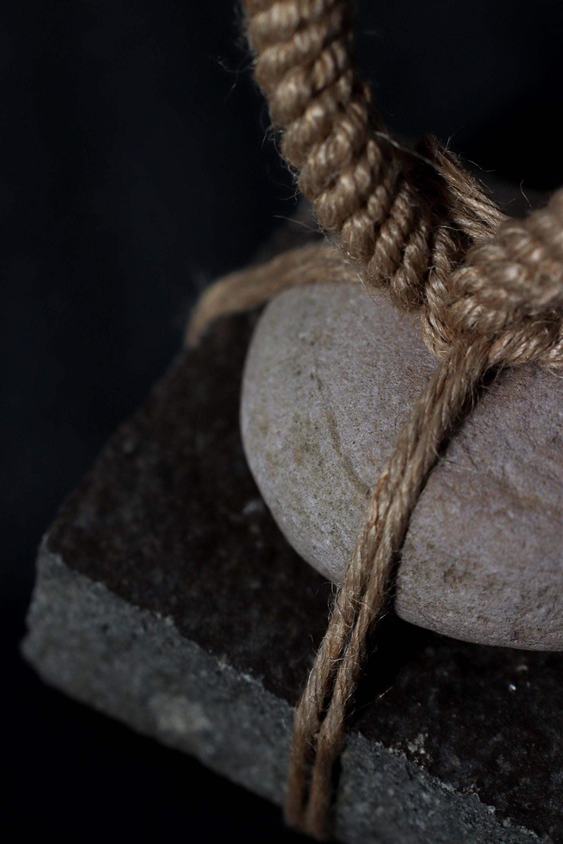 Sekimori-ishi Guardian Stone, Double-Stone Zen Object, Hand-Tied Natural Stones with Jute Fiber Cord, Wabi-Sabi Ritual Art, One-of-a-Kind