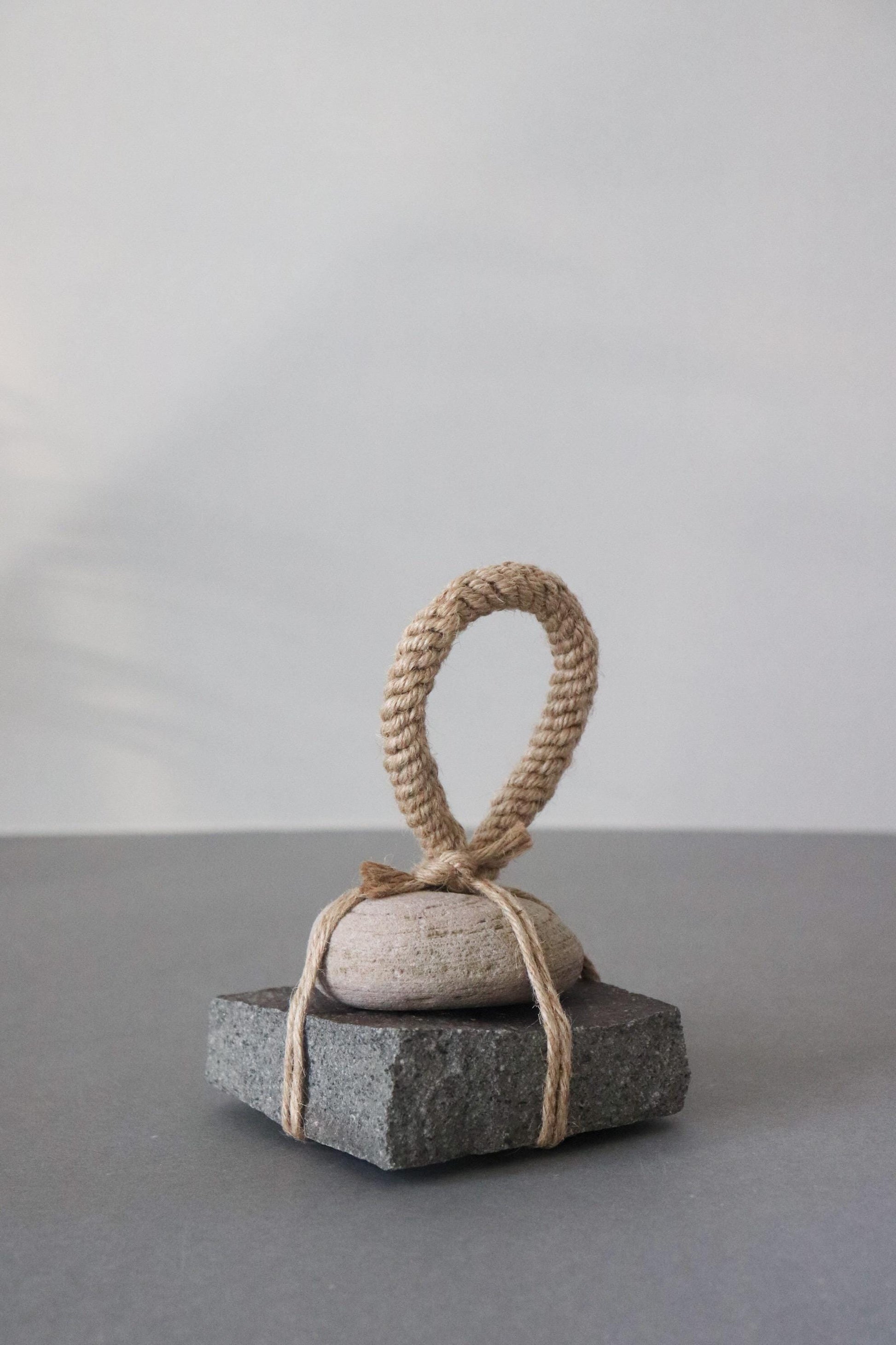 Sekimori-ishi Guardian Stone, Double-Stone Zen Object, Hand-Tied Natural Stones with Jute Fiber Cord, Wabi-Sabi Ritual Art, One-of-a-Kind
