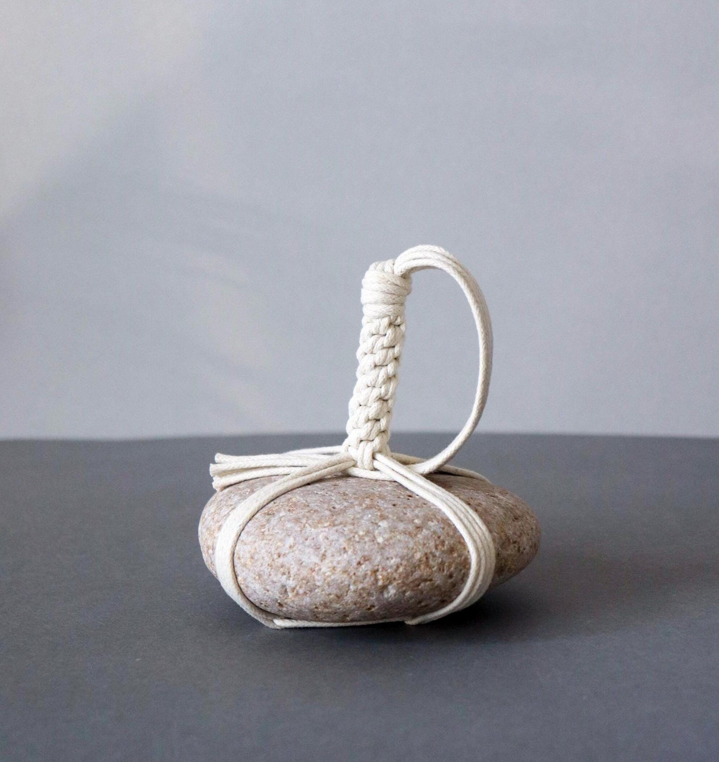 Sekimori-ishi Guardian Stone, Himekawa Yakuseki from Niigata Japan, Hand-Tied with Waxed Cotton Cord, Zen Wabi-Sabi Object, One-of-a-Kind