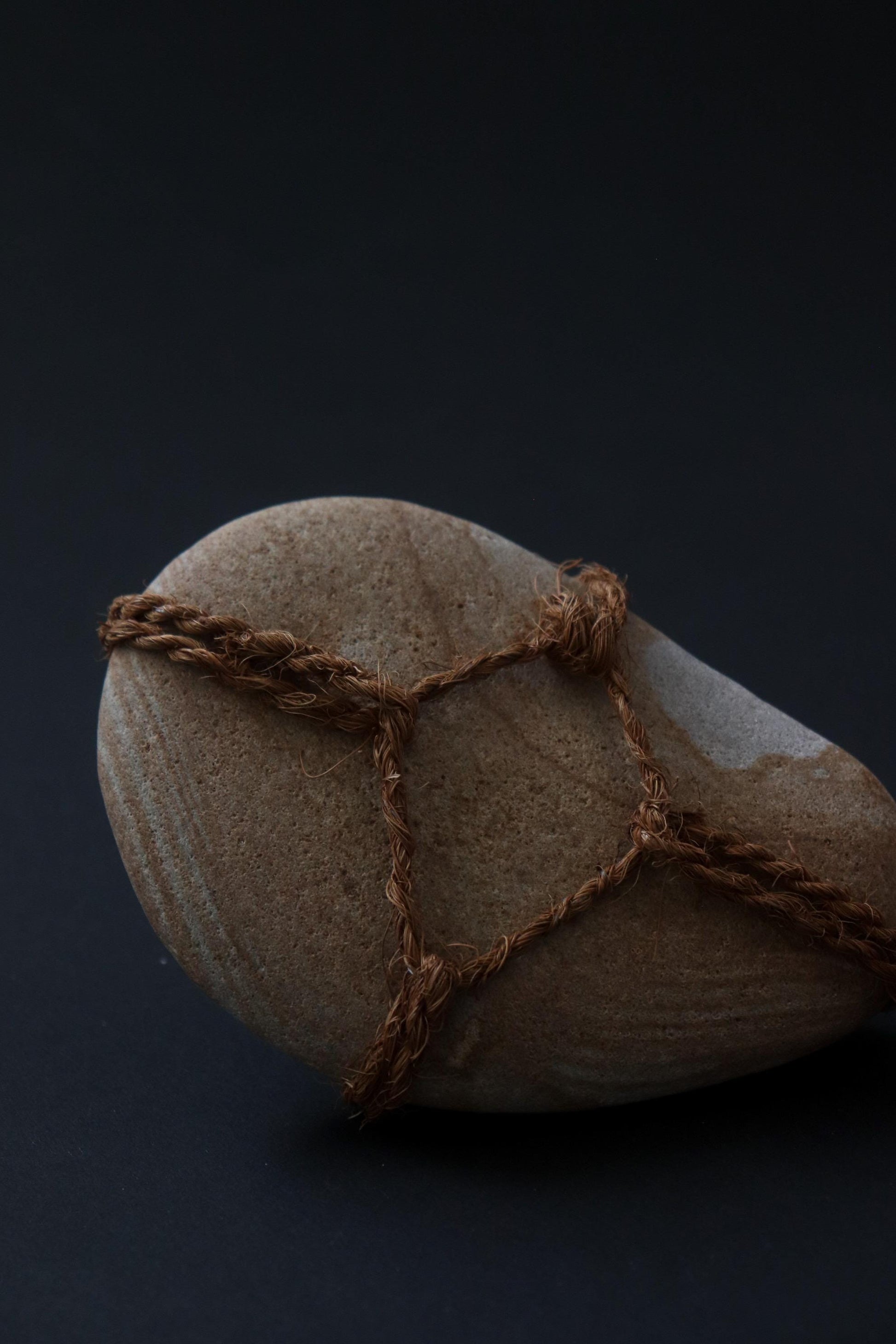 One of a Kind Sekimori Ishi – Natural Striped Stone from Niigata with Shuro Rope | Japanese Guardian Stone | Wabi-Sabi Zen Decor