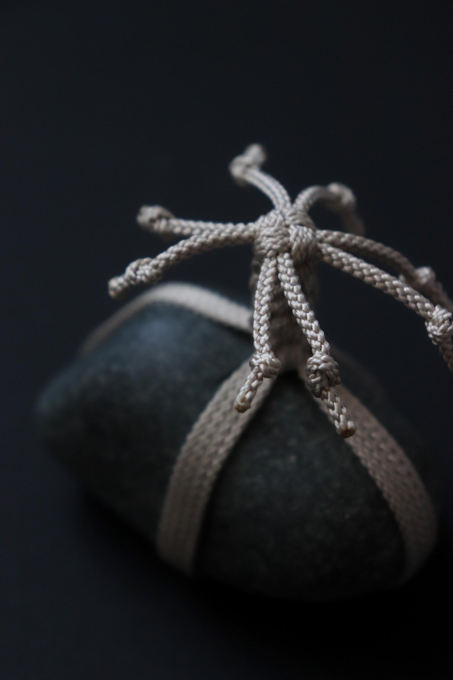 One of a Kind Sekimori Ishi – Nachiguro Stone with Edo-Uchi Kumihimo Cord | Japanese Guardian Stone | Zen Decor