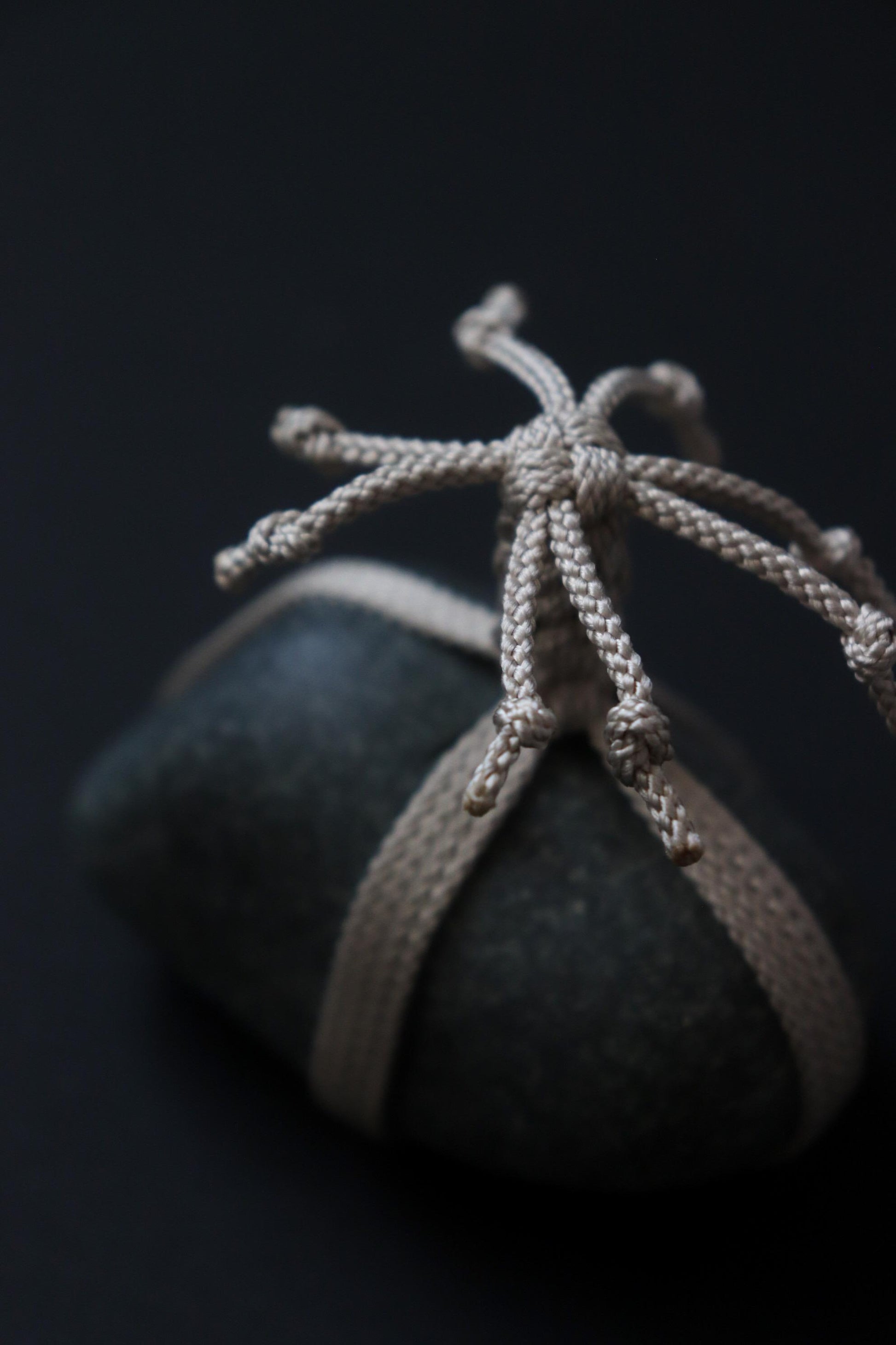 One of a Kind Sekimori Ishi – Nachiguro Stone with Edo-Uchi Kumihimo Cord | Japanese Guardian Stone | Zen Decor