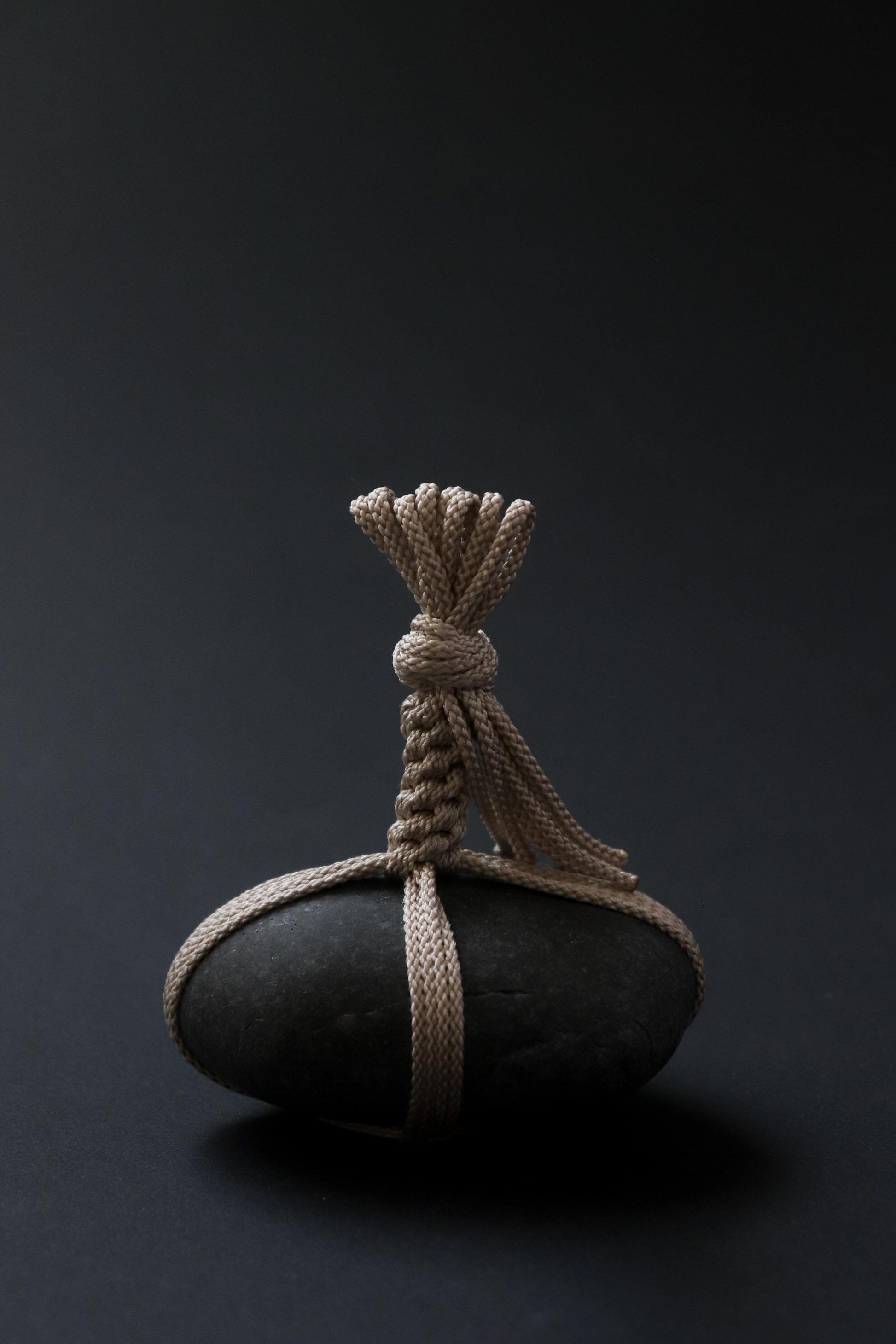 One of a Kind Sekimori Ishi – Nachiguro Stone with Edo-Uchi Kumihimo Cord | Japanese Guardian Stone | Zen Wabi-Sabi Decor