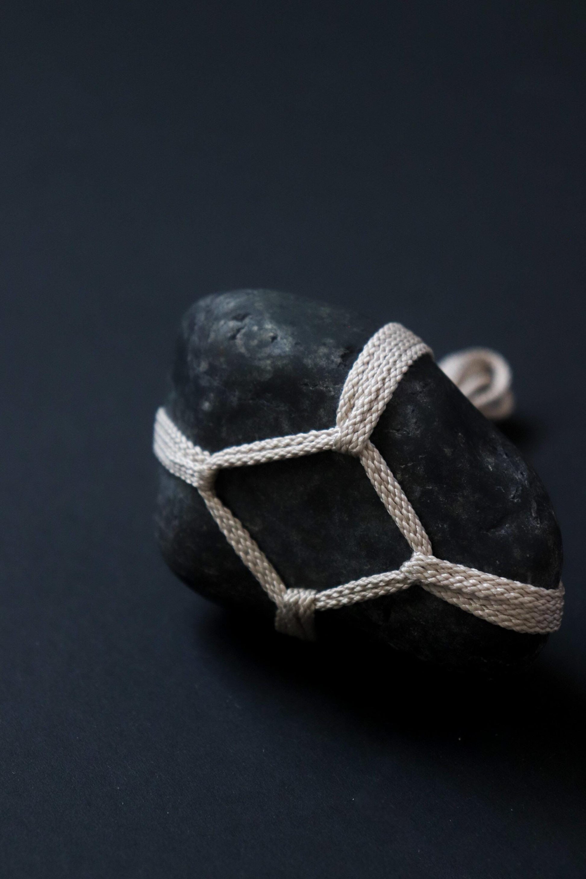 One of a Kind Sekimori Ishi – Nachiguro Stone with Traditional Edo-Uchi Kumihimo Cord | Japanese Guardian Stone | Zen Decor