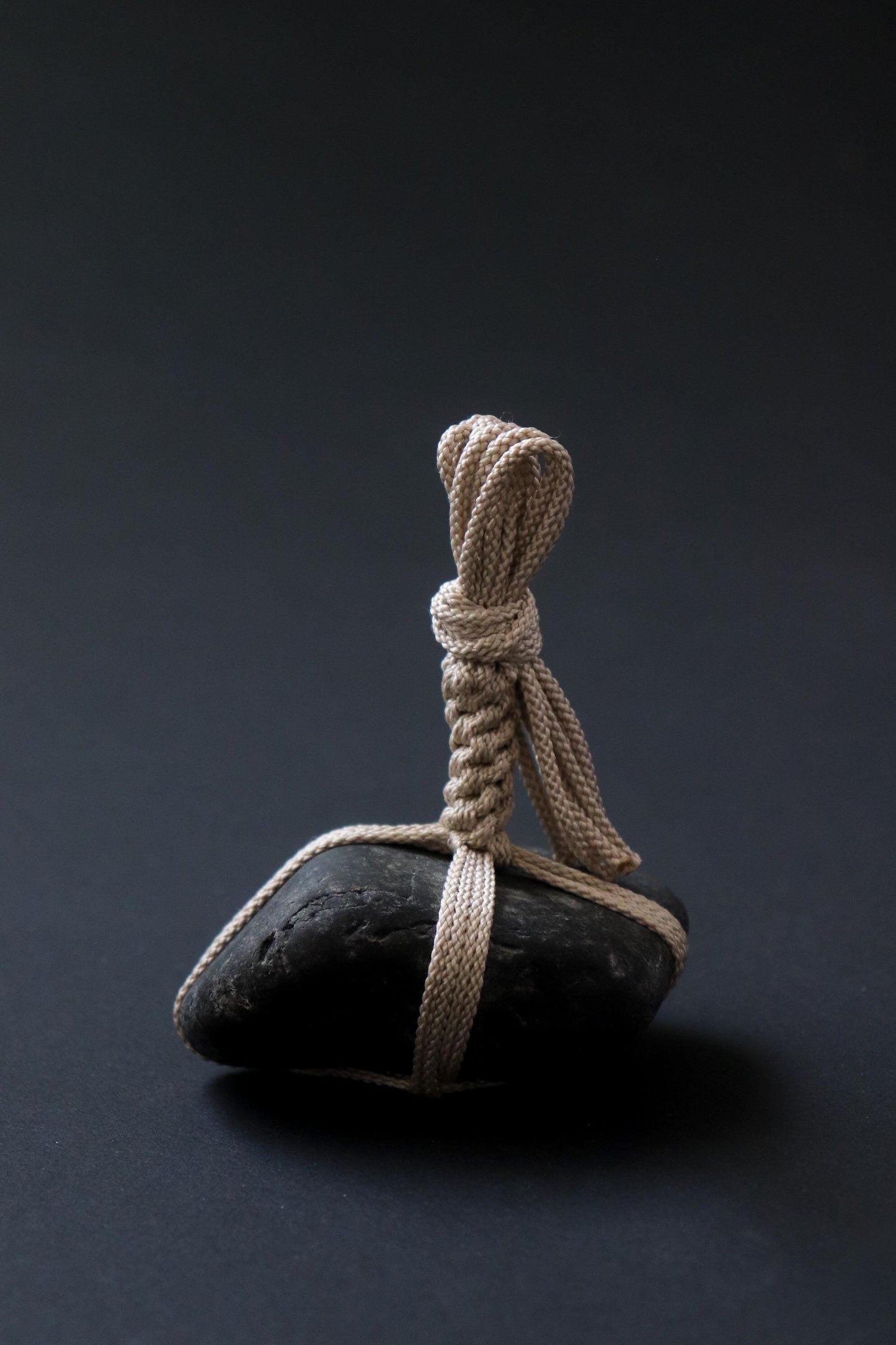 One of a Kind Sekimori Ishi – Nachiguro Stone with Traditional Edo-Uchi Kumihimo Cord | Japanese Guardian Stone | Zen Decor