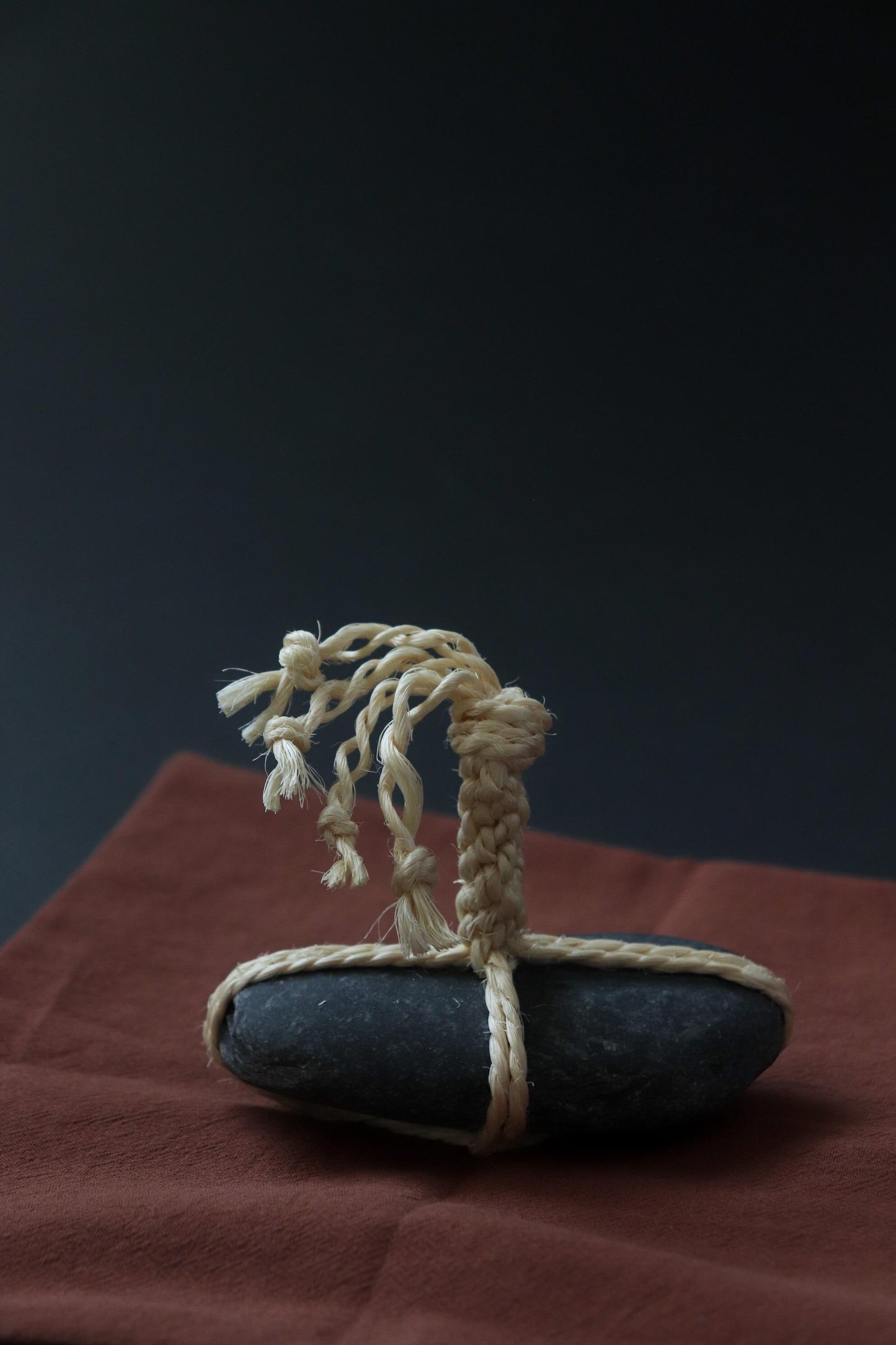 One of a Kind Sekimori Ishi – Nachiguro Stone with Sisal Rope | Japanese Guardian Stone | Wabi-Sabi Zen Decor