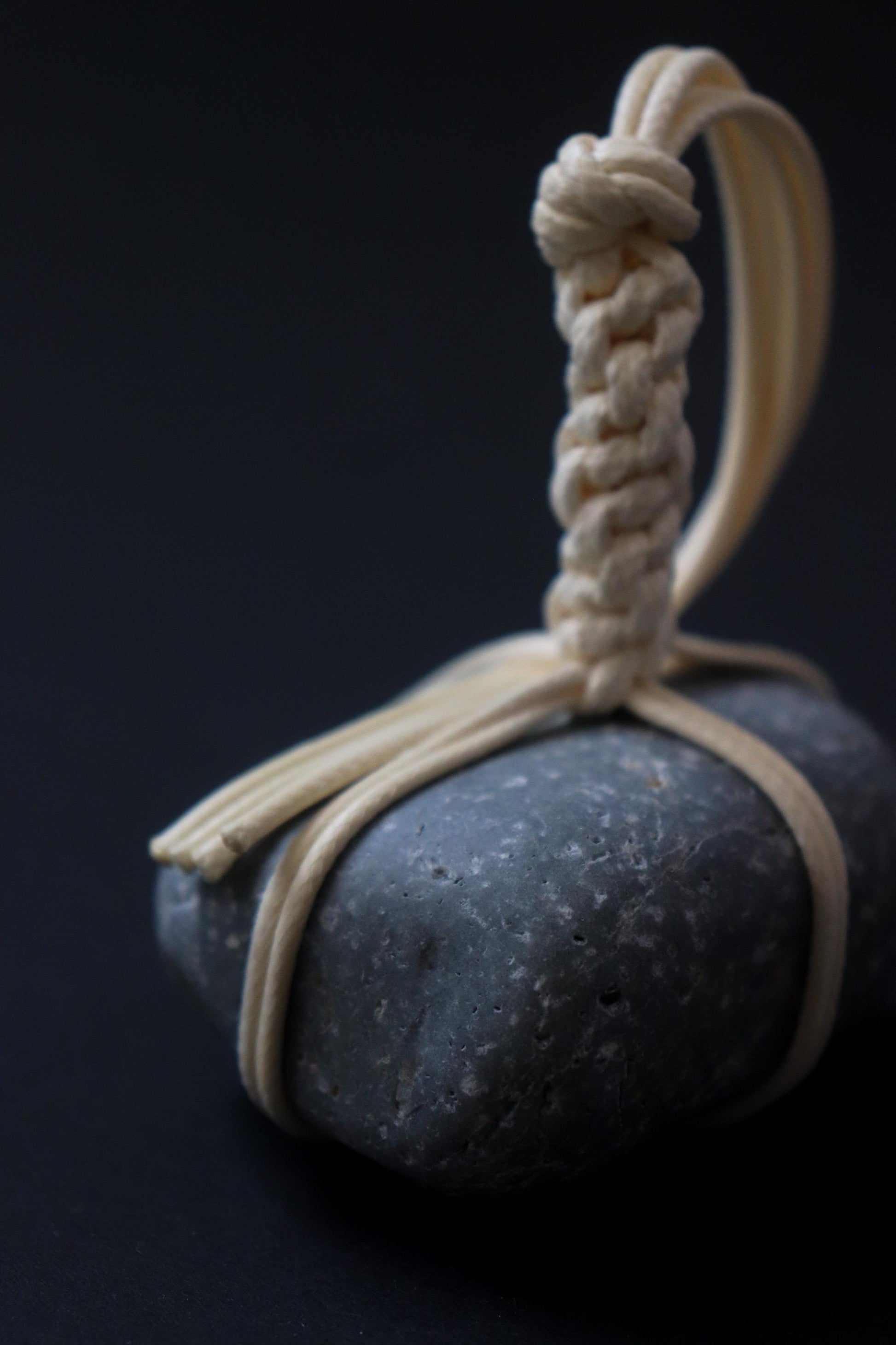 One of a Kind Sekimori Ishi – Natural Gray Stone from Niigata with Waxed Cord | Japanese Guardian Stone | Minimal Zen Decor