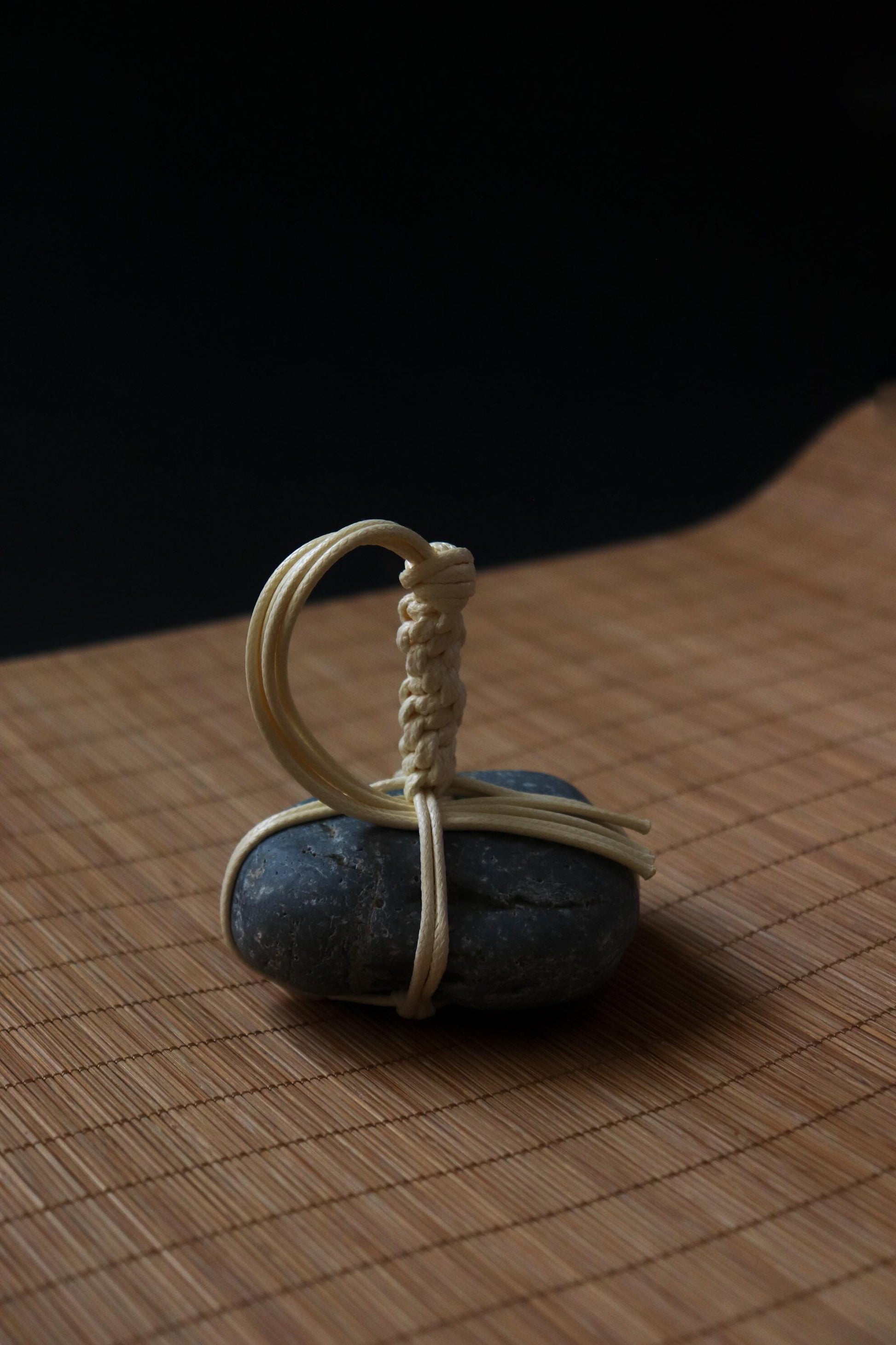 One of a Kind Sekimori Ishi – Natural Gray Stone from Niigata with Waxed Cord | Japanese Guardian Stone | Minimal Zen Decor