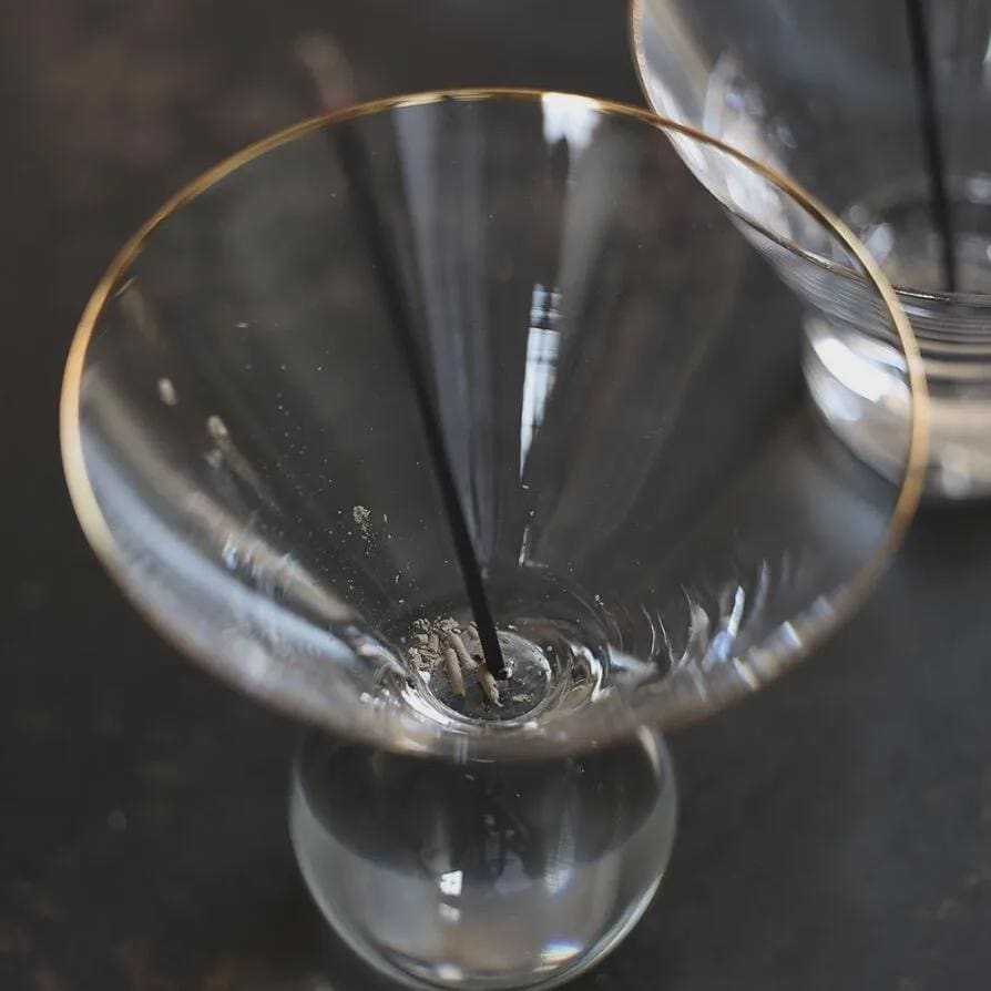 Gold Rim Glass Incense Holder, Sculptural Sphere Base Incense Stand, Minimal Modern Japanese Style, Clear Glass Burner Tray with box