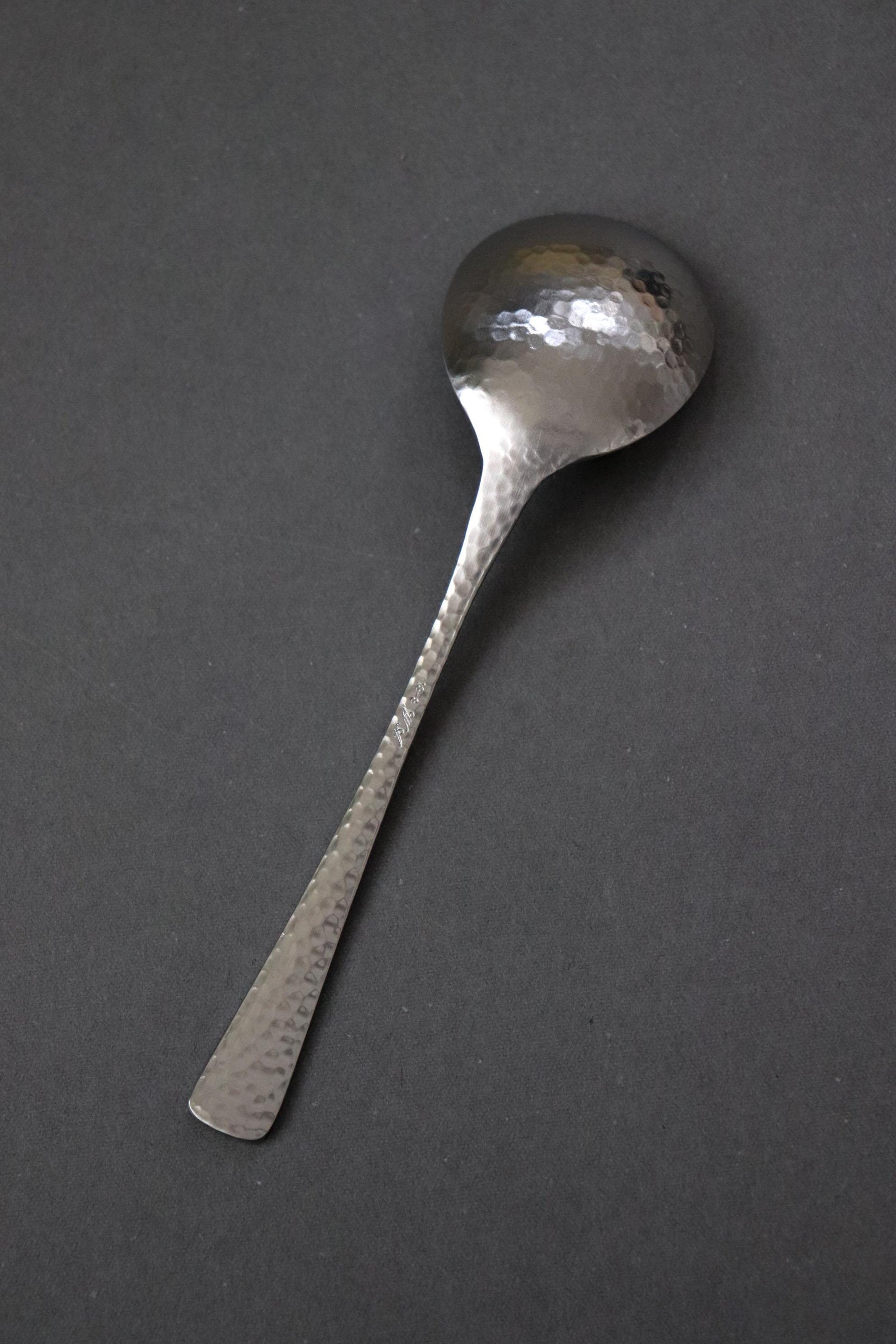 Japanese Nagomi Hammered Stainless Steel Bouillon Spoon – Tsubame-Sanjo Cutlery, Modern Minimalist Soup Spoon, 18-8 Steel, Made in Japan