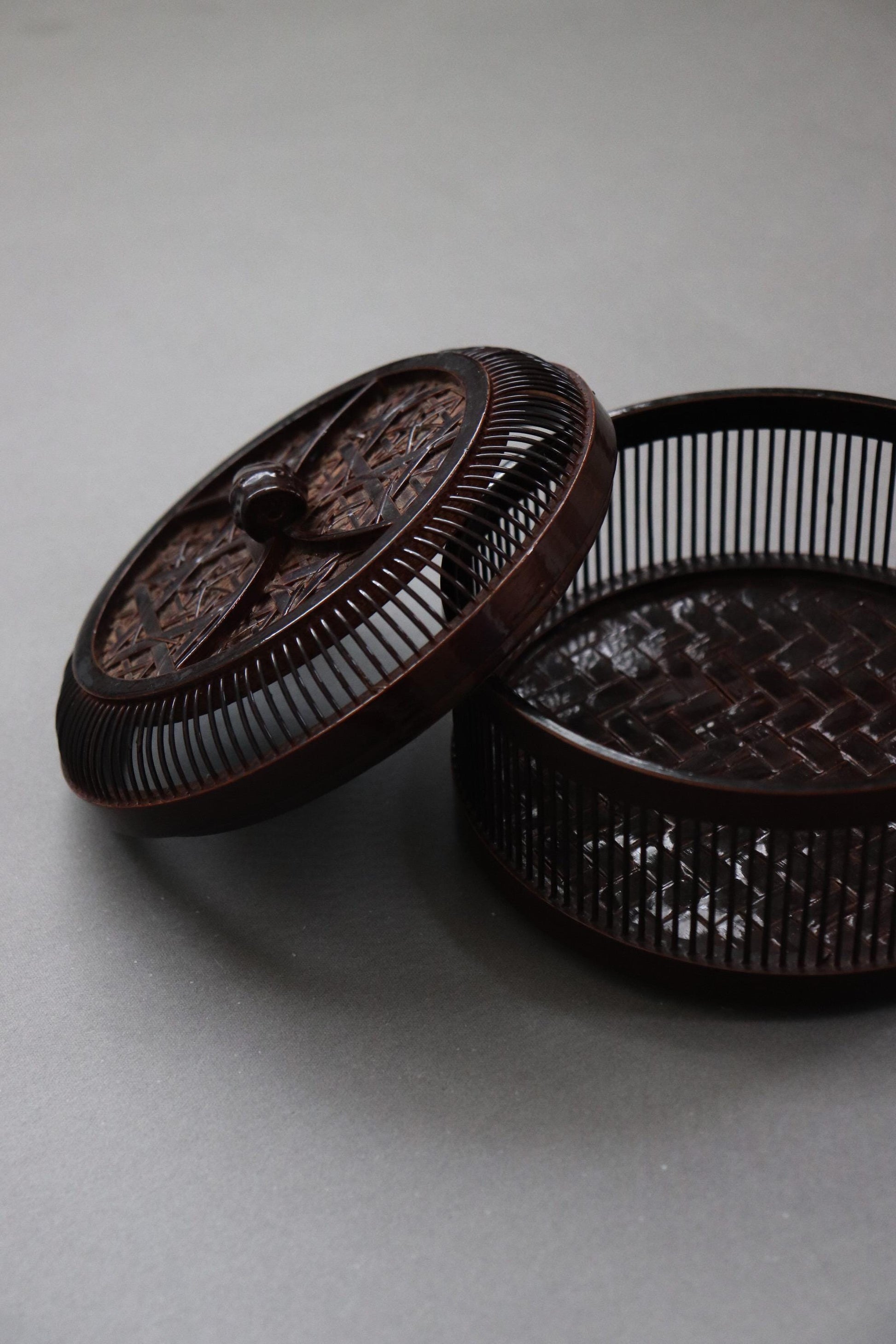 Vintage Japanese Bamboo Sweet Box, Traditional Wagashi Container, Tea Ceremony Kashiki Basket, Handmade Bamboo Storage Box