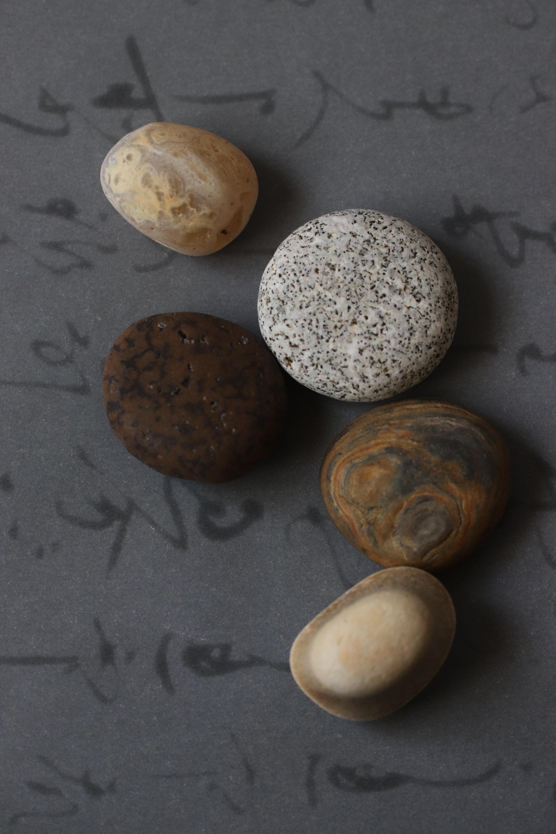 Silent Fragments — Edition 02: Brown (Daichi) | Art of Time Tsugaru Stones & Ancient Manuscripts | Set of 5 Hand-Selected Japanese Stones
