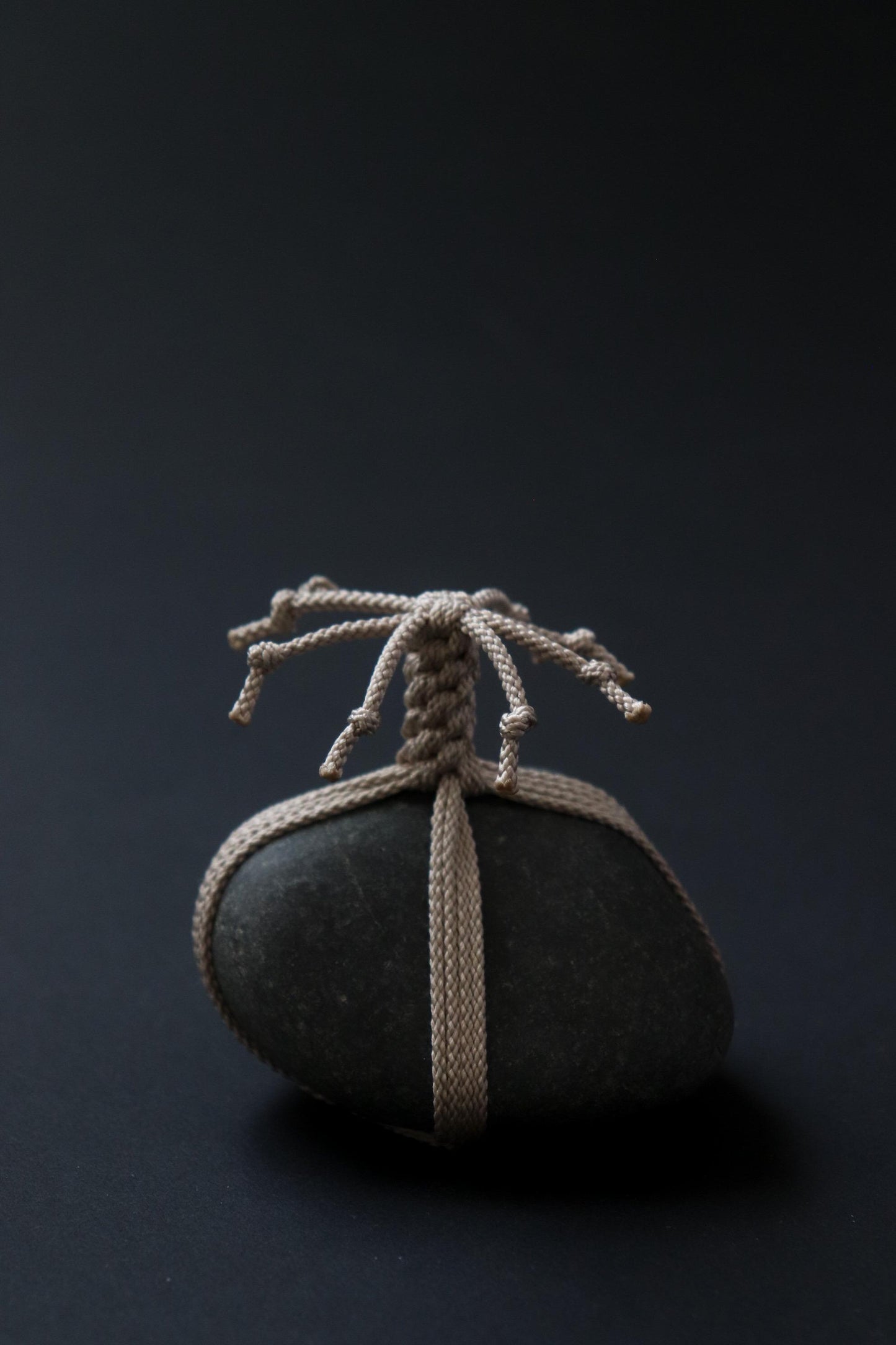 One of a Kind Sekimori Ishi – Nachiguro Stone with Edo-Uchi Kumihimo Cord | Japanese Guardian Stone | Zen Decor
