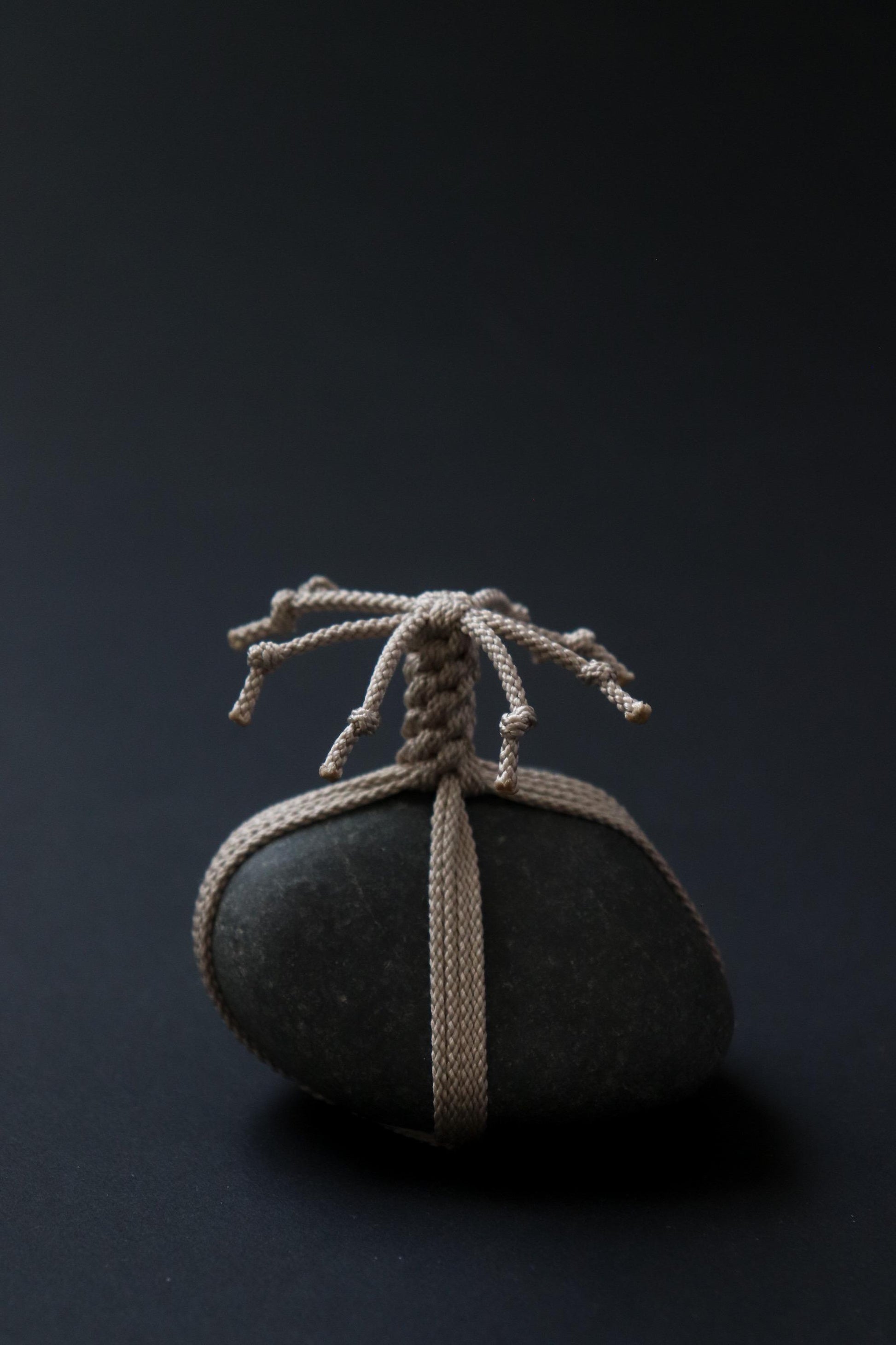 One of a Kind Sekimori Ishi – Nachiguro Stone with Edo-Uchi Kumihimo Cord | Japanese Guardian Stone | Zen Decor